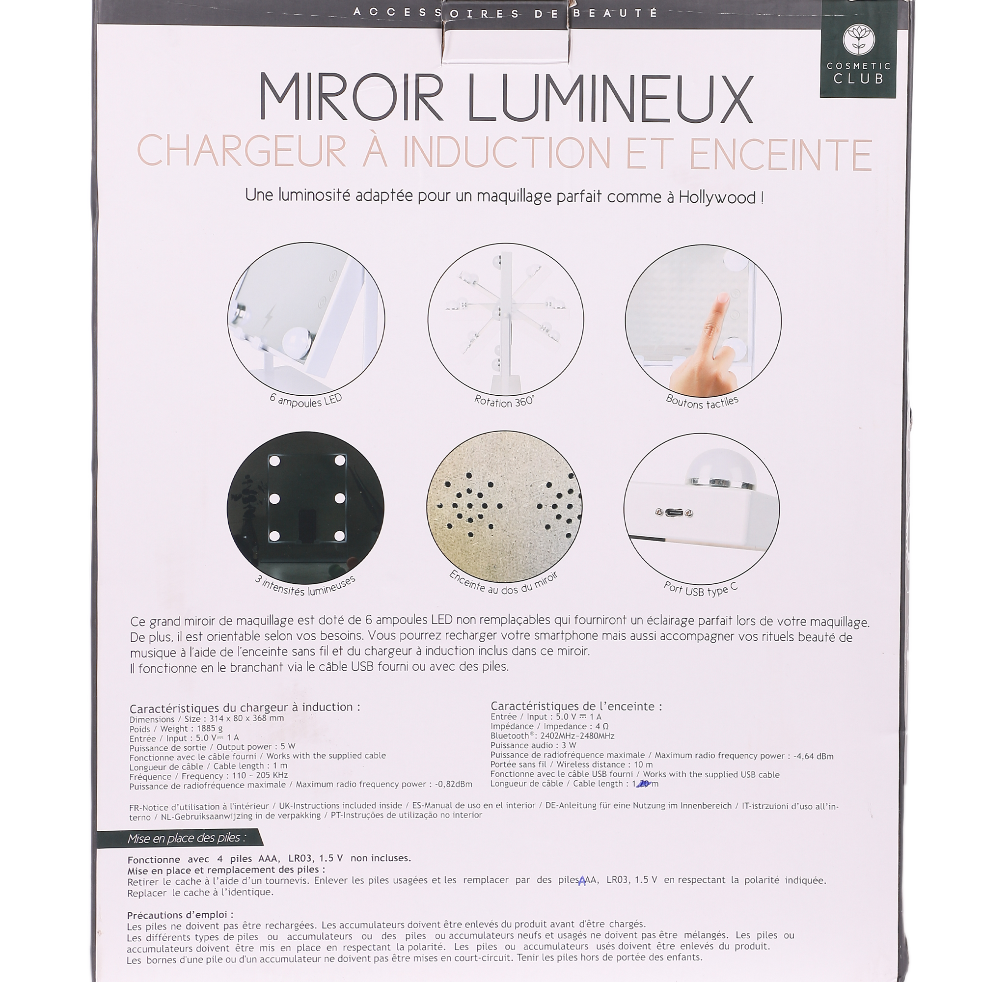 Miroir de maquillage à Led
