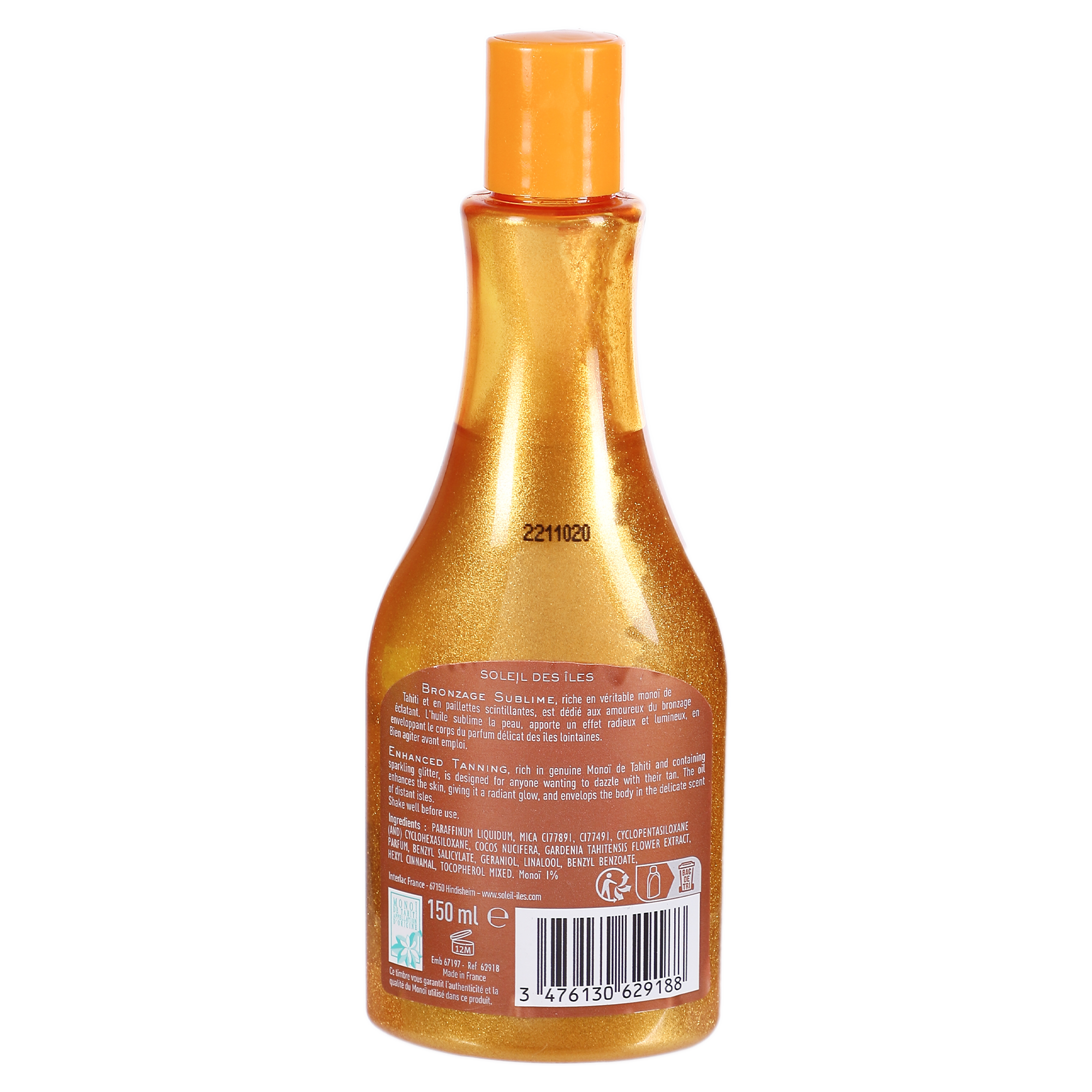 Huile de bronzage scintillante au Monoï