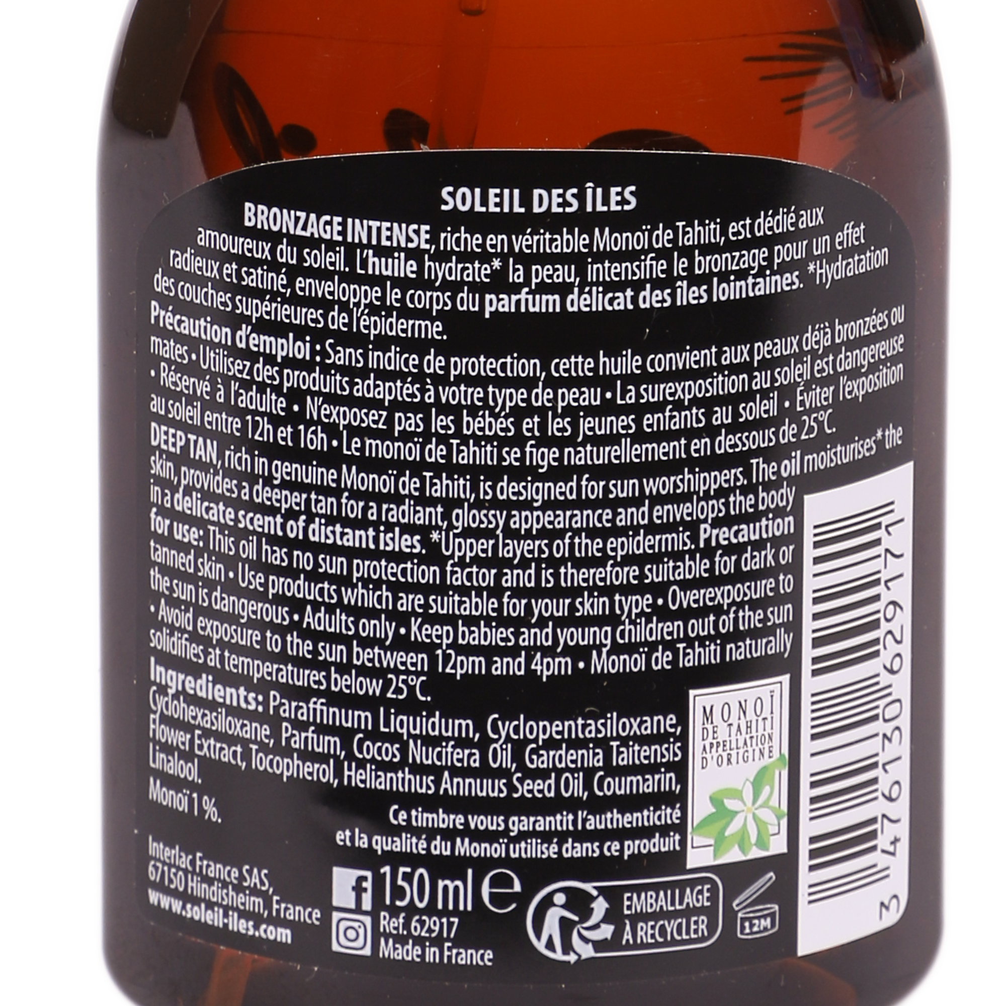Huile sèche bronzage intense coco