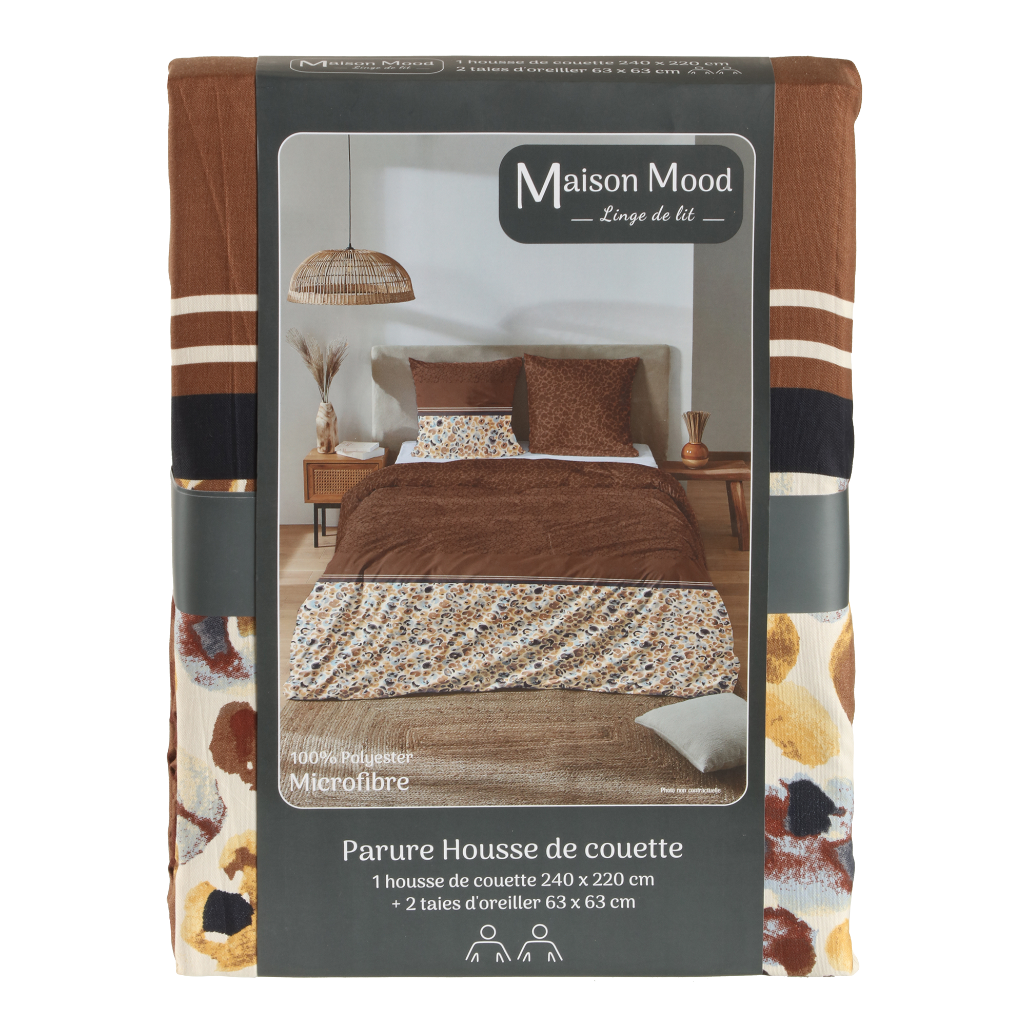 Parure housse de couette imprimée 240x220cm - Marron