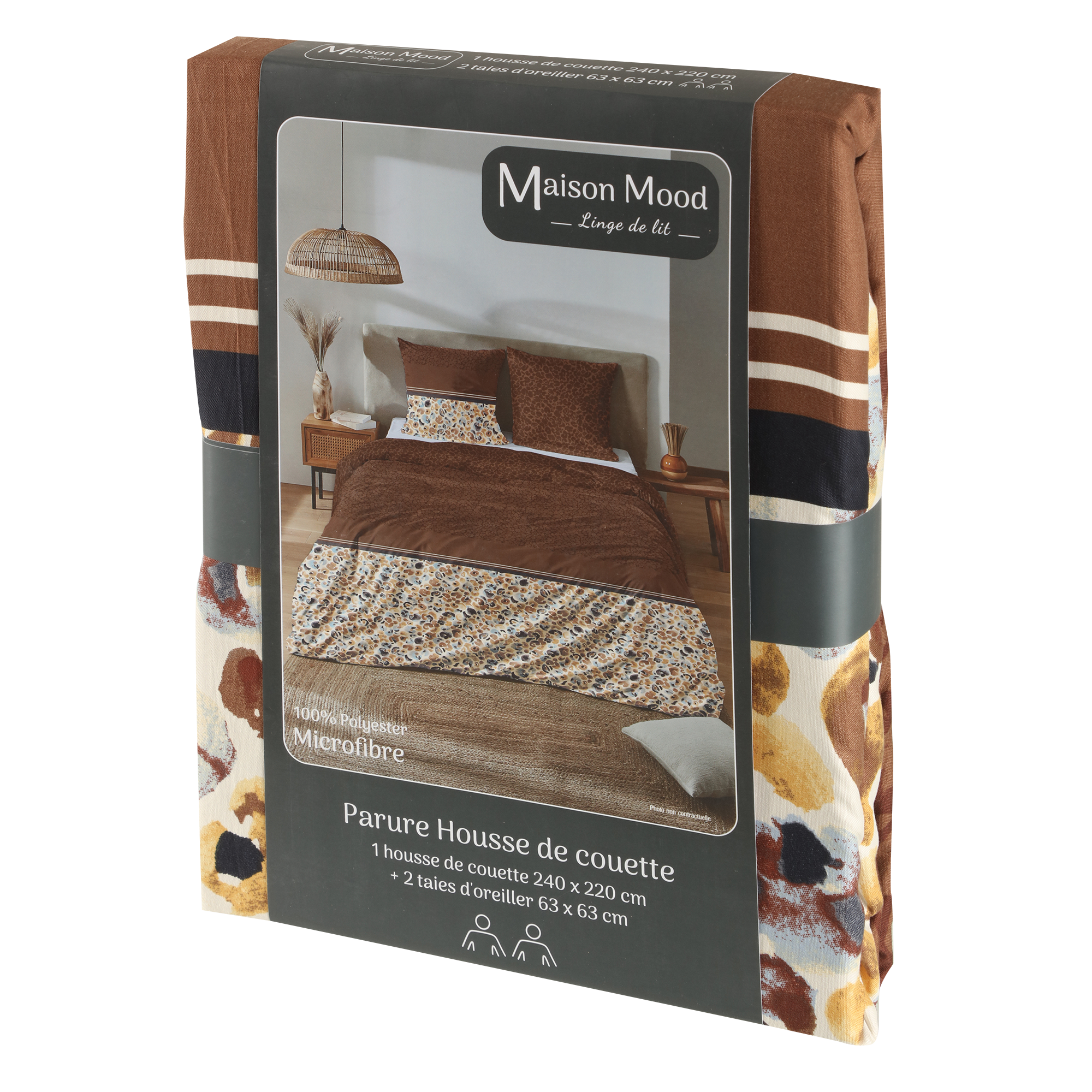 Parure housse de couette imprimée 240x220cm - Marron