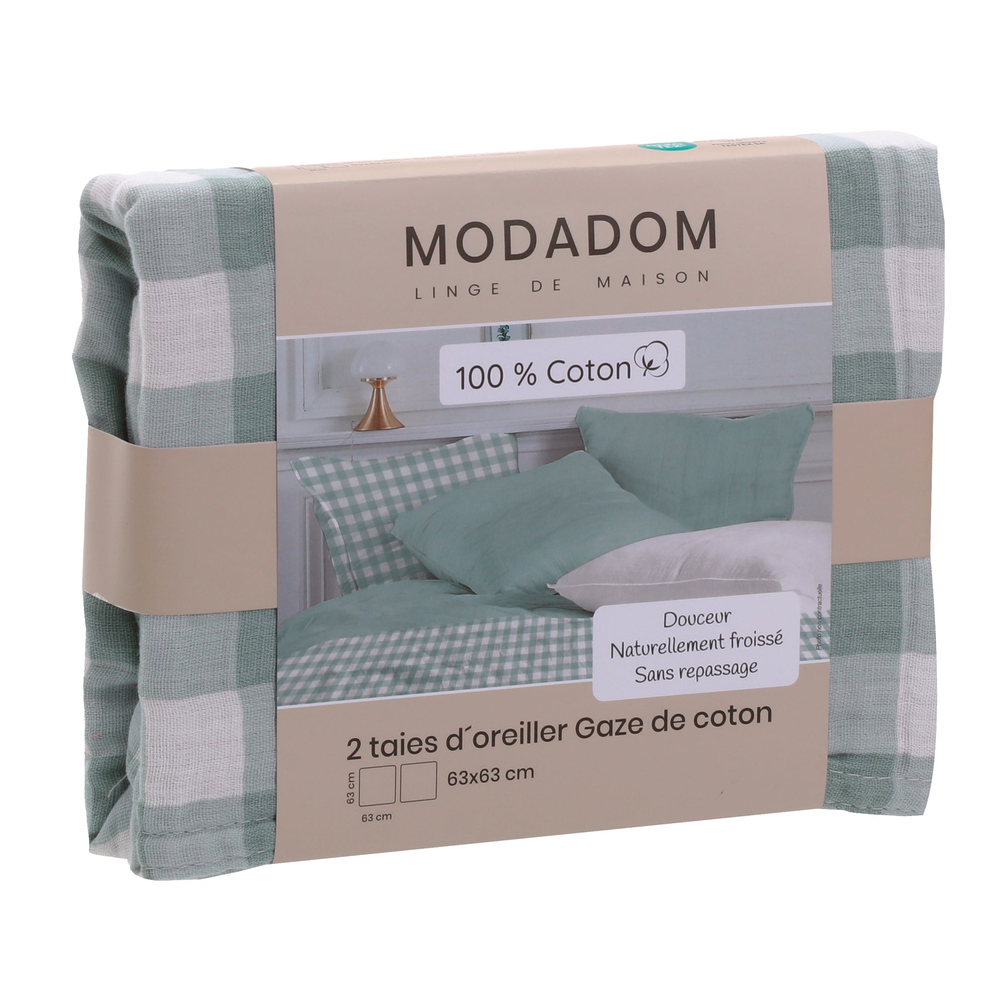 2 taies d'oreiller en gaze de coton 63x63cm