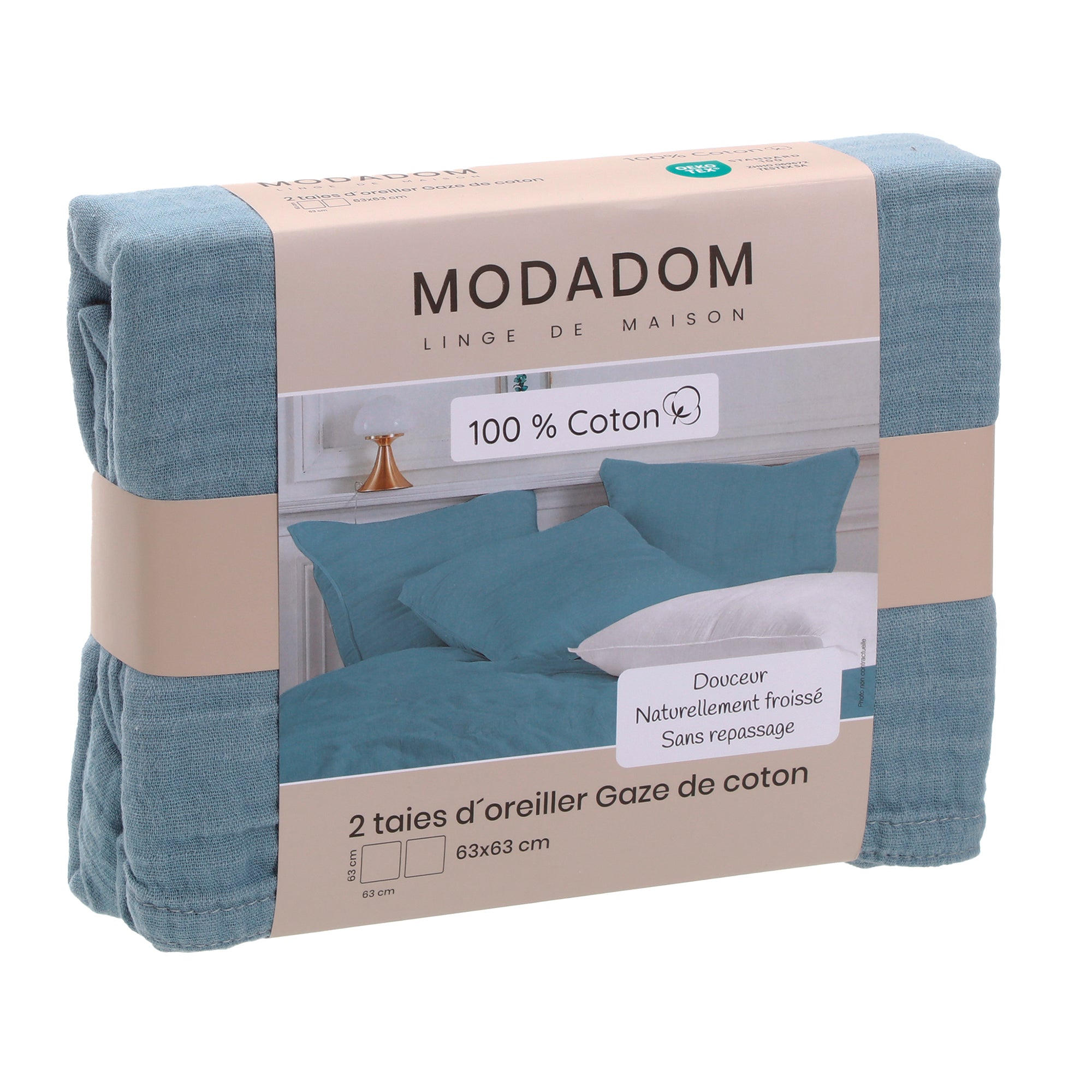 2 taies d'oreiller en gaze de coton 63x63cm