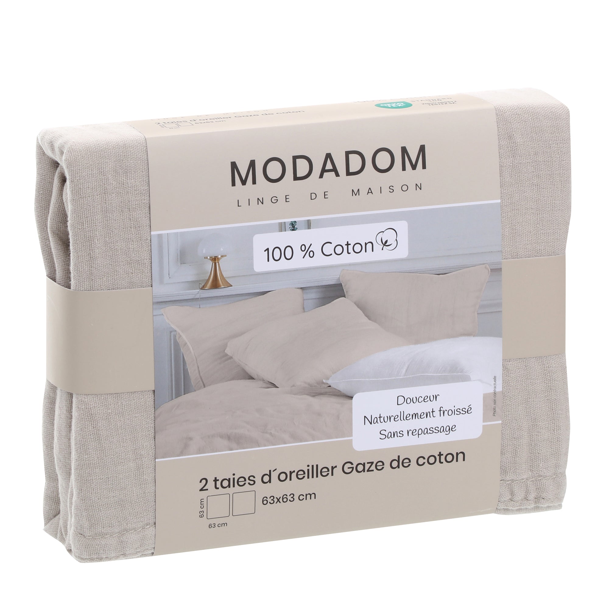 2 taies d'oreiller en gaze de coton 63x63cm