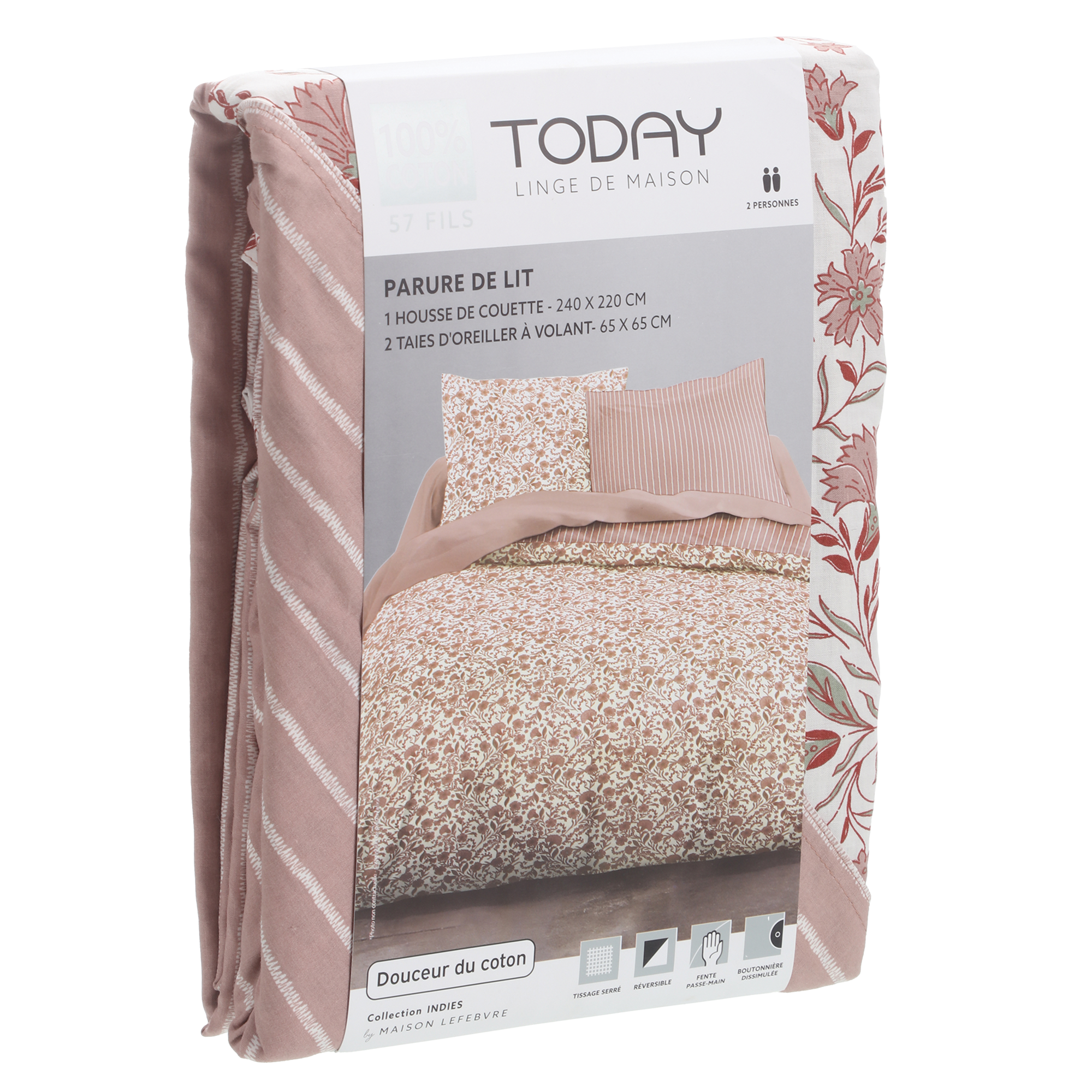 Parure housse de couette 240x220cm  - Rose
