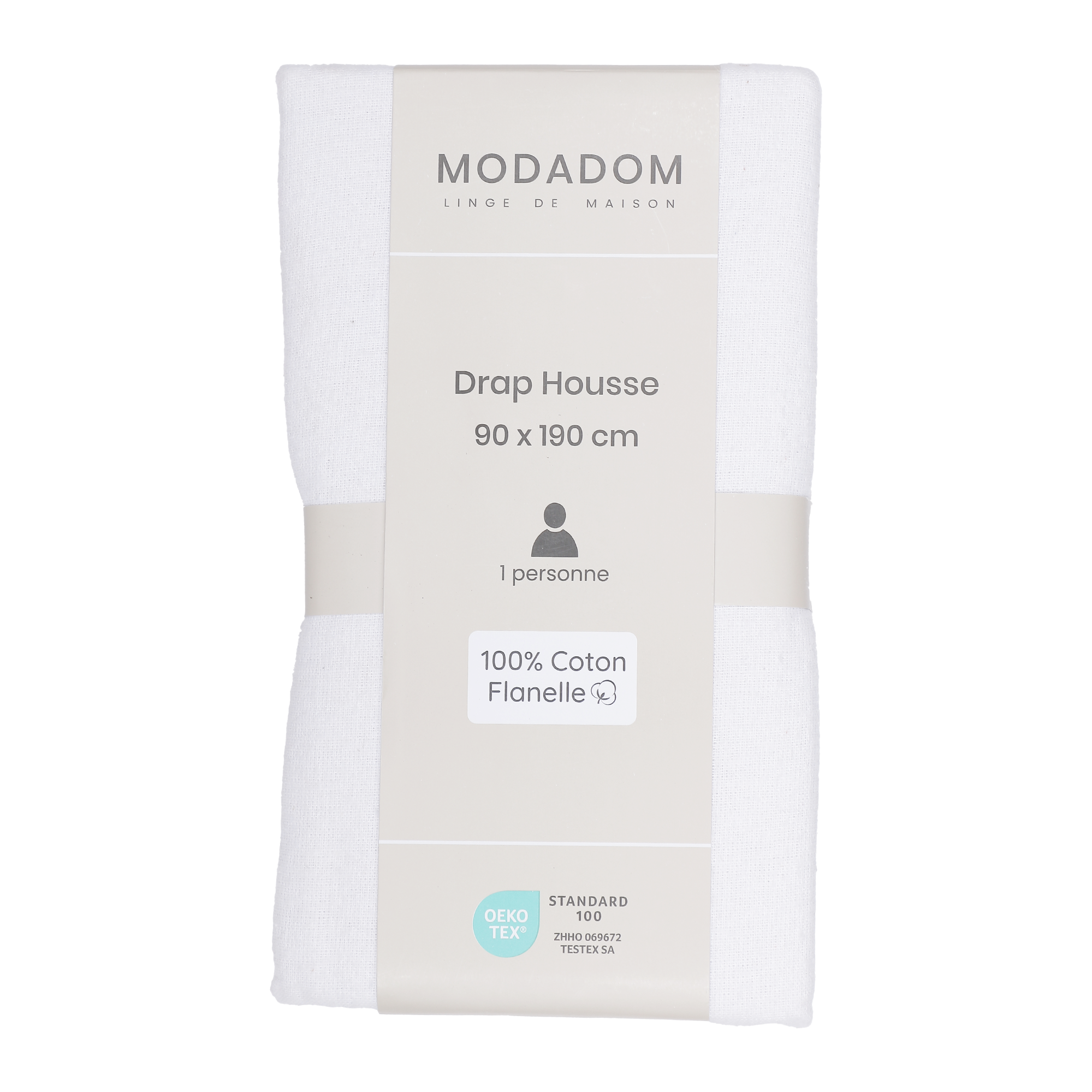 Drap housse 90x190cm 100% coton - Blanc