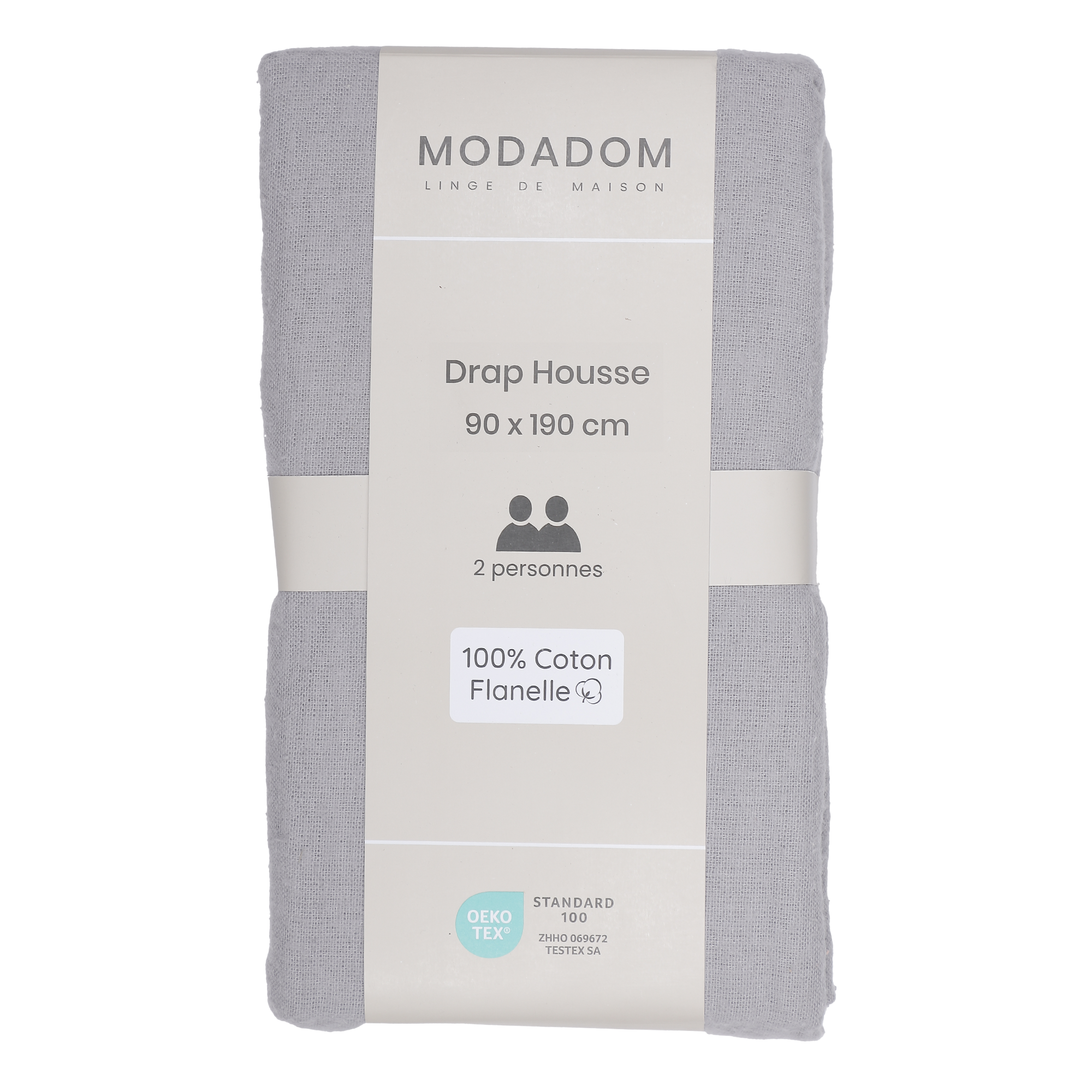 Drap housse 90x190cm 100% coton - Gris