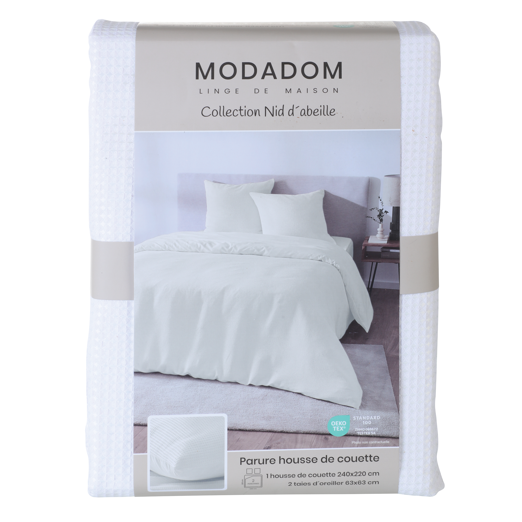 Parure housse de couette nid d'abeille 240x220cm - Blanc