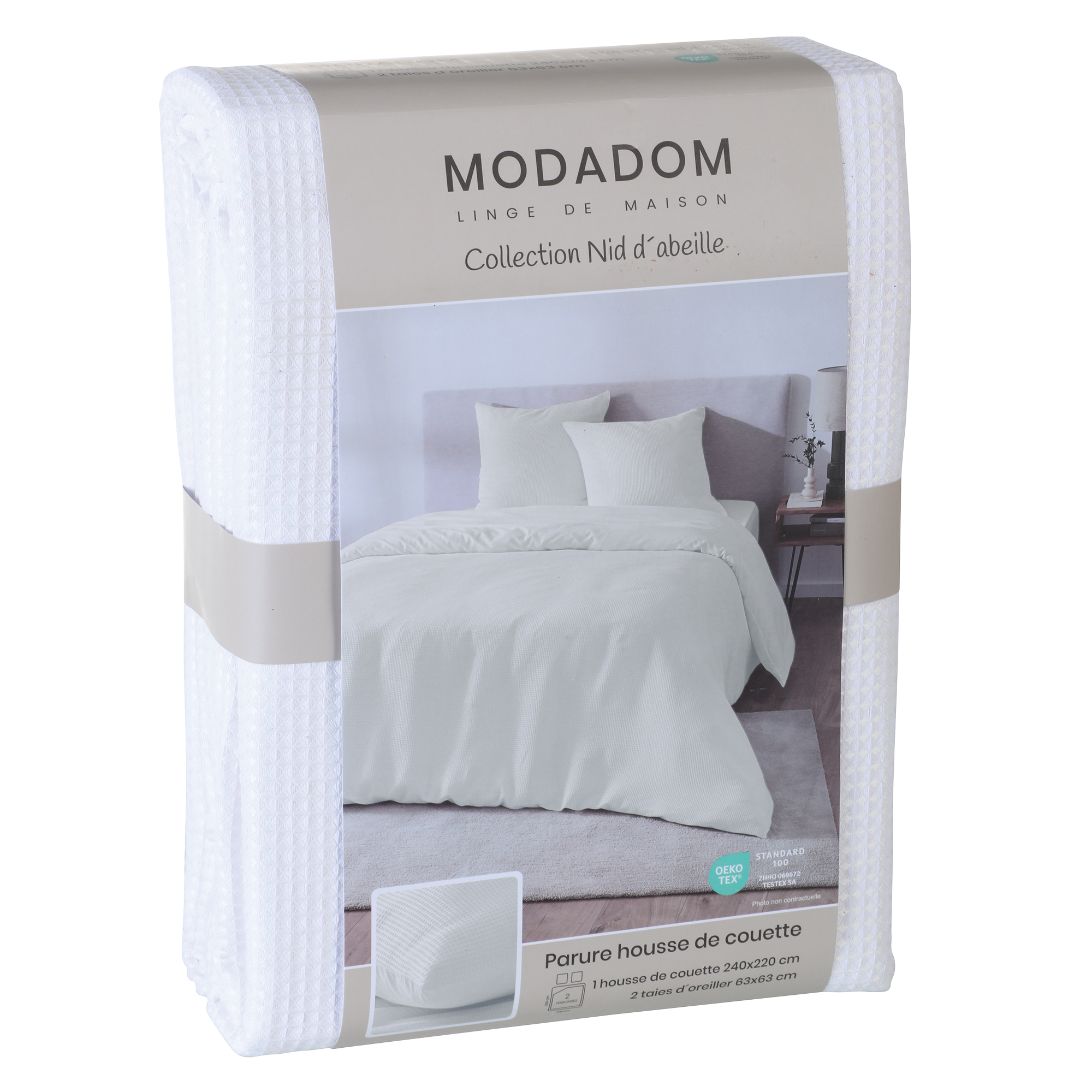 Parure housse de couette nid d'abeille 240x220cm - Blanc