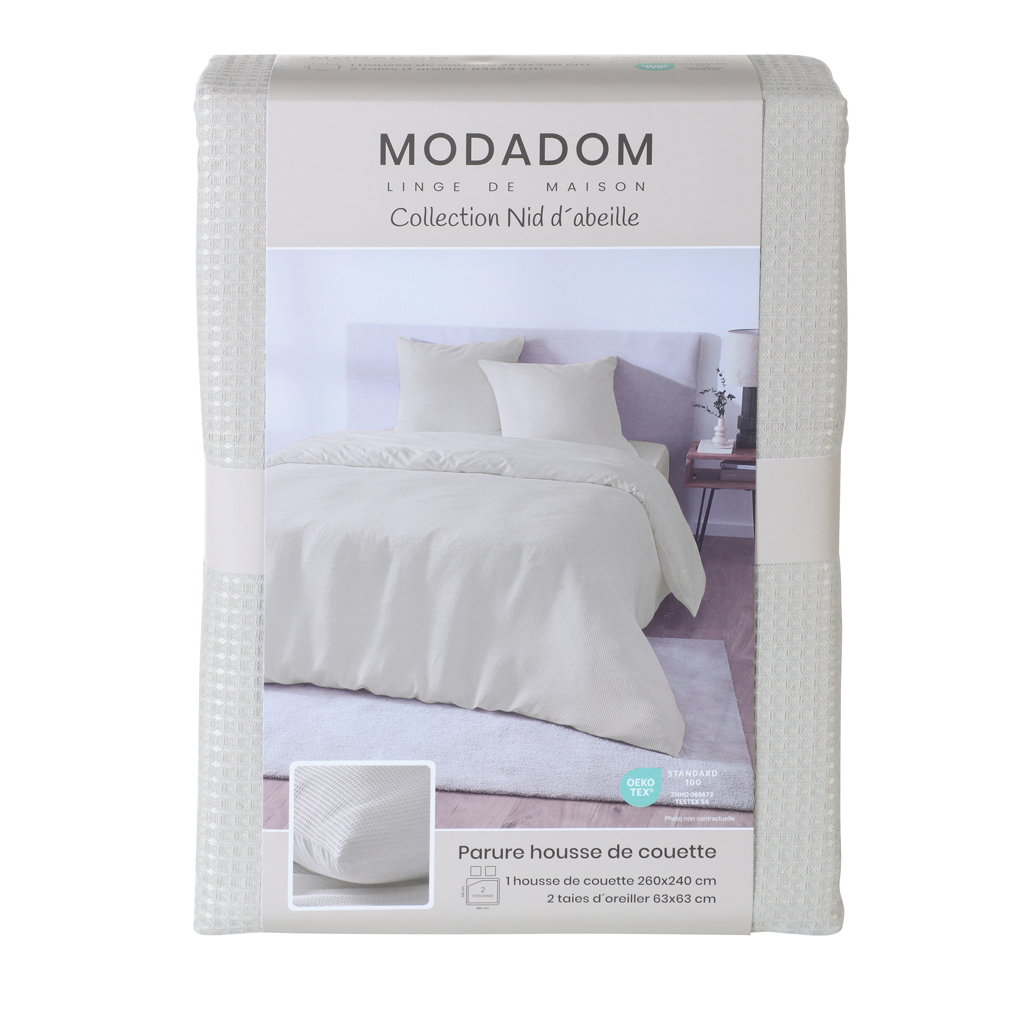 Parure housse de couette nid d'abeille 260x240cm - Blanc