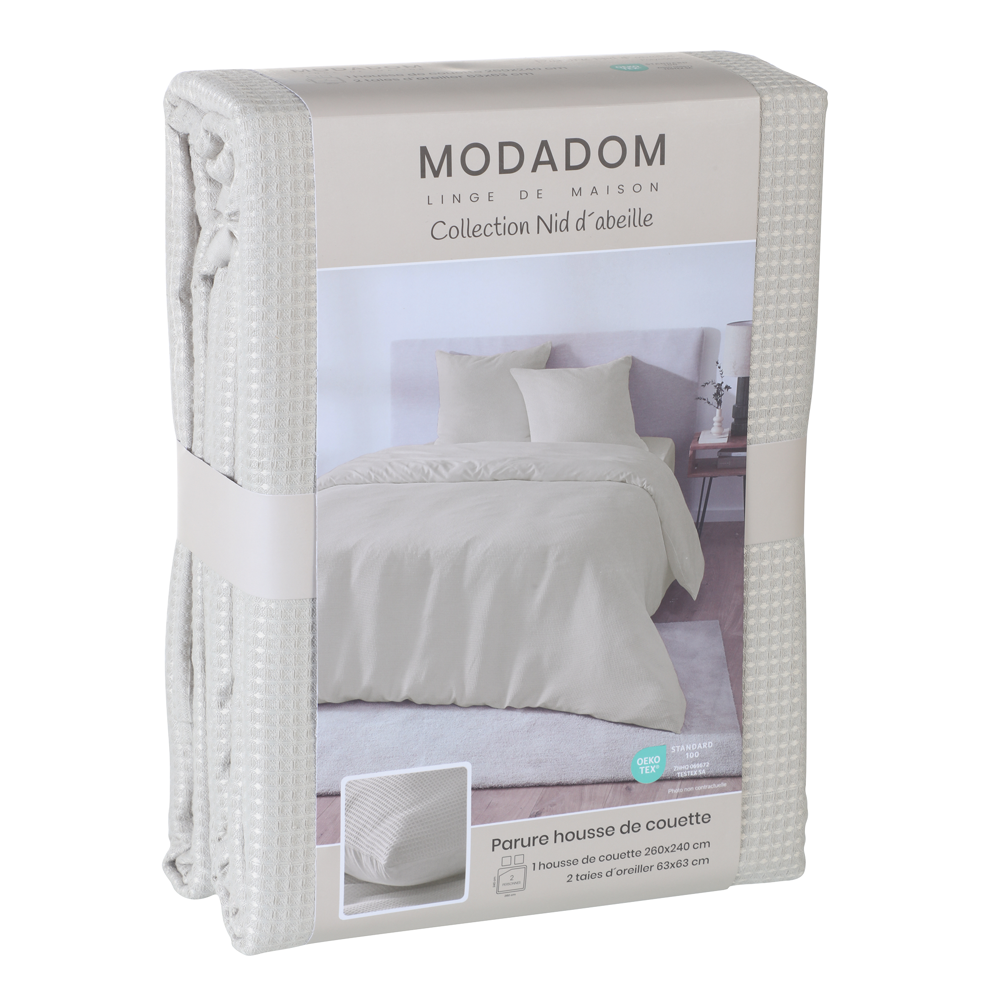 Parure housse de couette nid d'abeille 260x240cm - Blanc