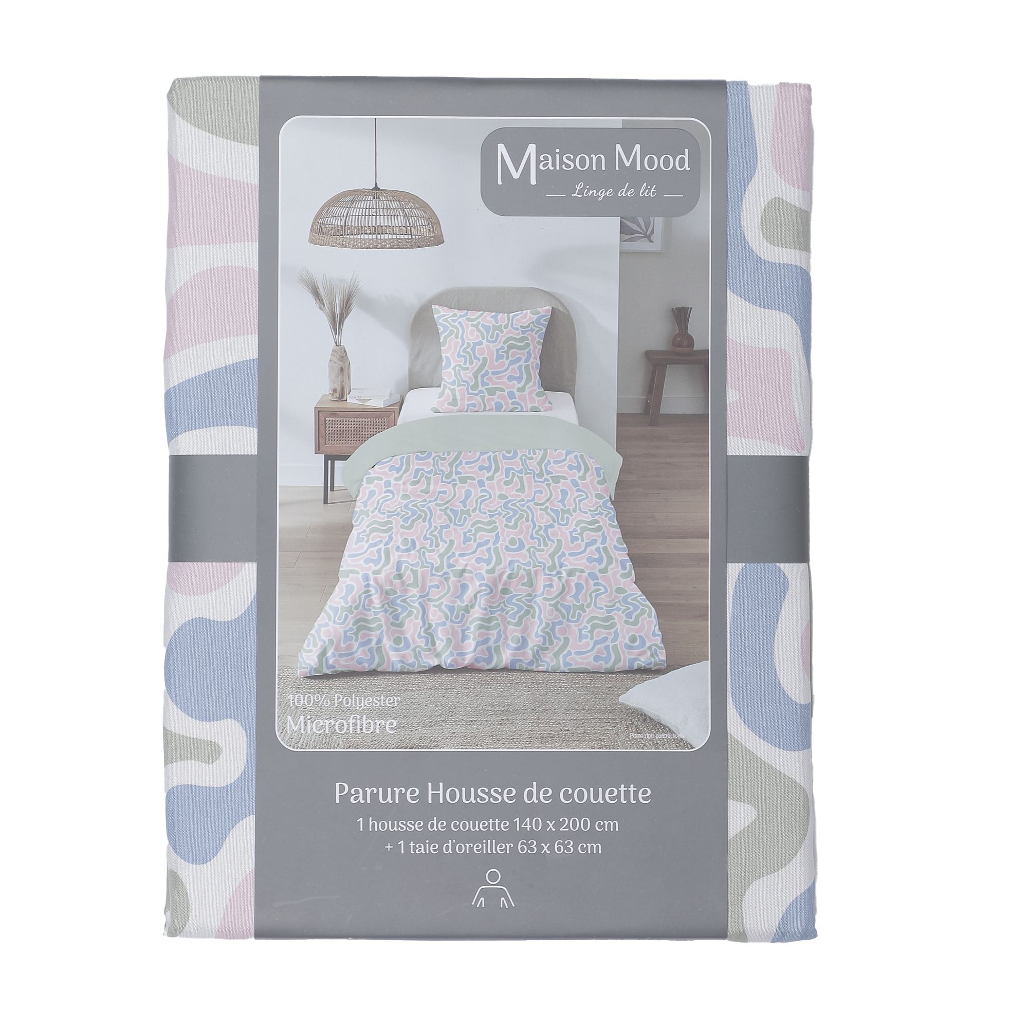 Parure microfibre housse de couette 1 personne 140x200 cm  + 1 taie d'oreiller 63x63 cm