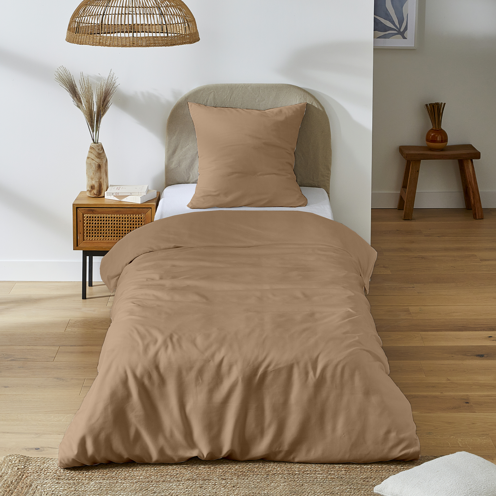Parure housse de couette microfibre uni 140x200 + 1 taie d'oreiller 63x63 cm  - Marron