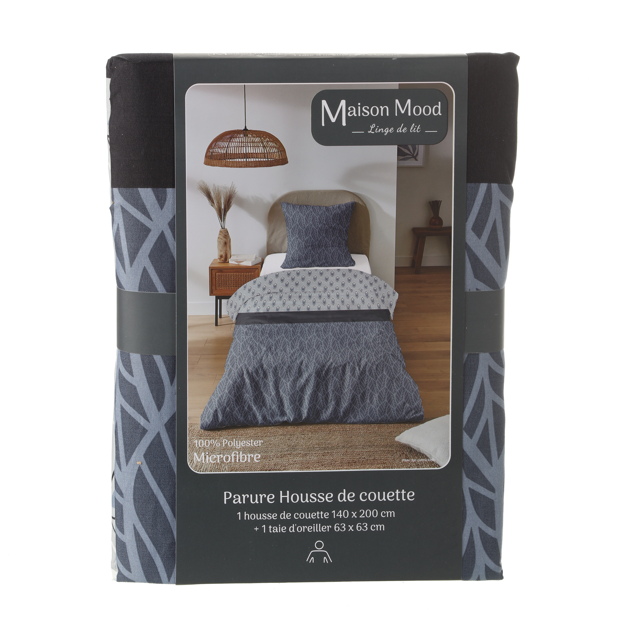Parure housse de couette 140x200 cm polyester microfibre  - Bleu foncé