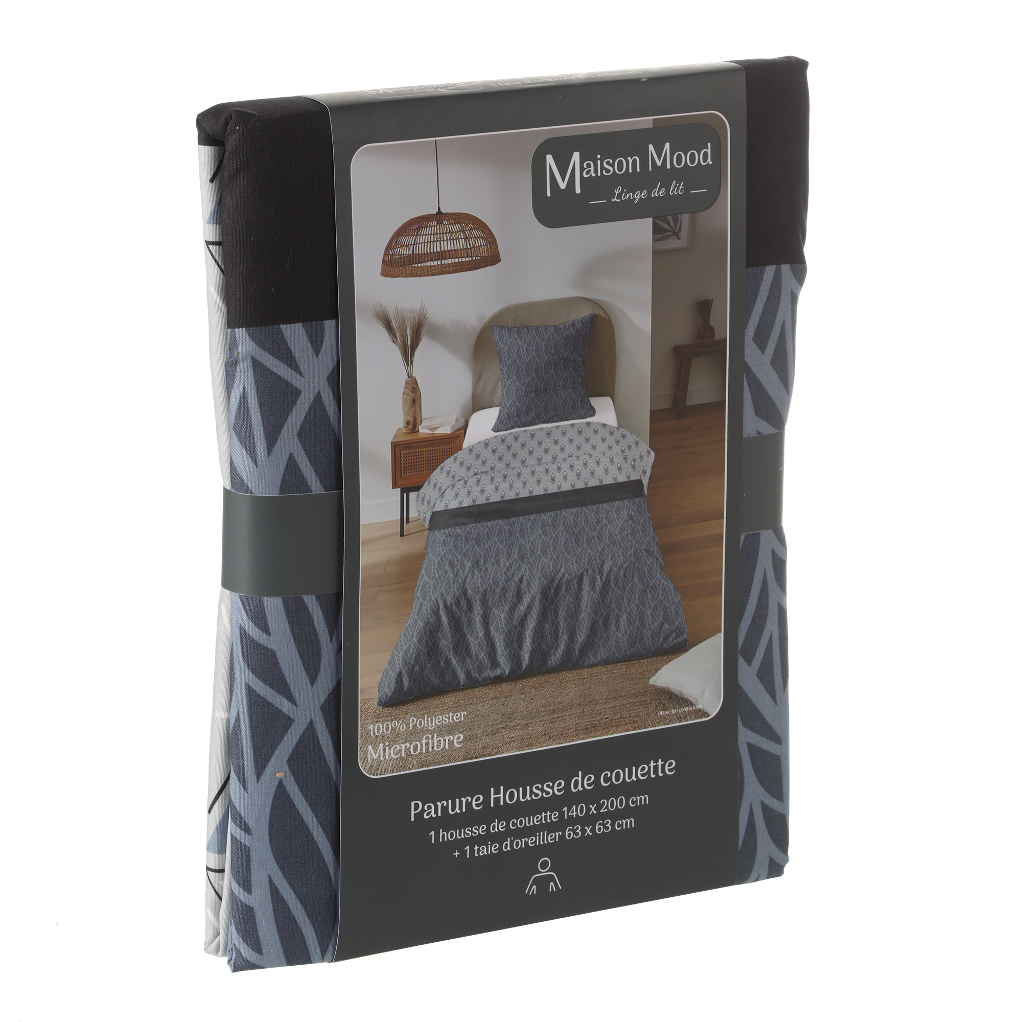 Parure housse de couette 140x200 cm polyester microfibre  - Bleu foncé