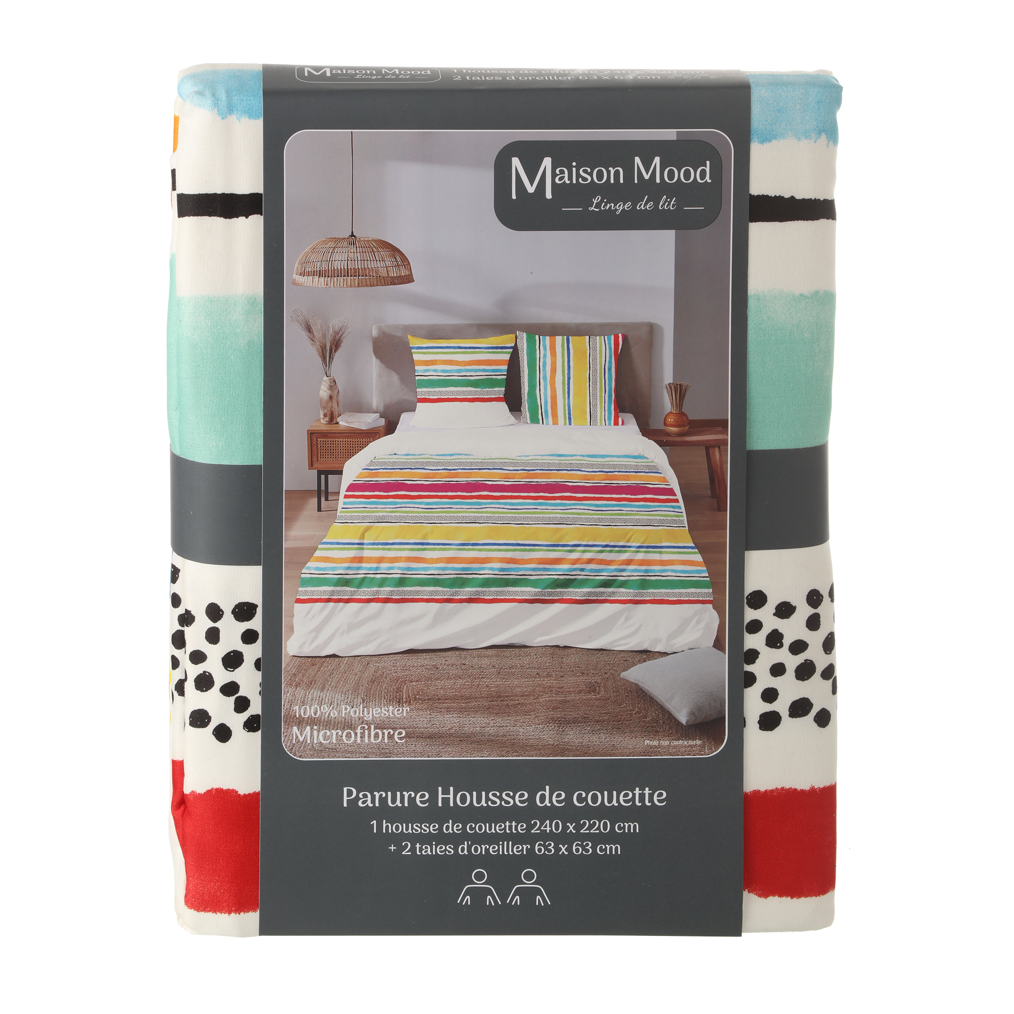 Parure housse de couette 240x220 cm polyester microfibre imprimé  - Bleu