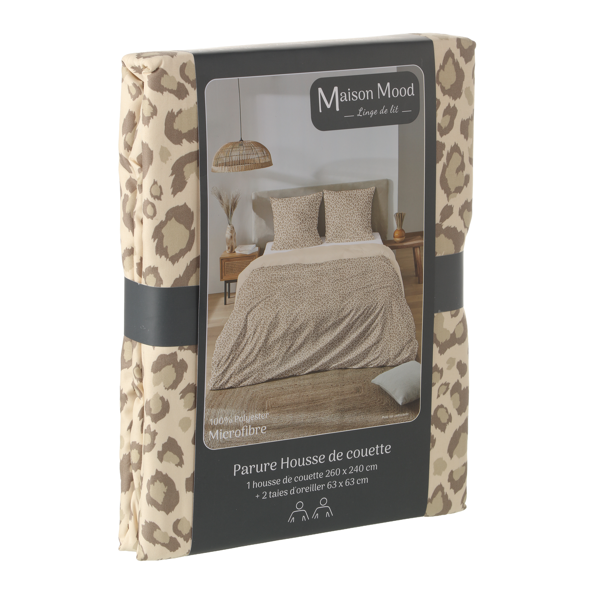 Parure Housse de couette 260x240 cm polyester microfibre  - Beige