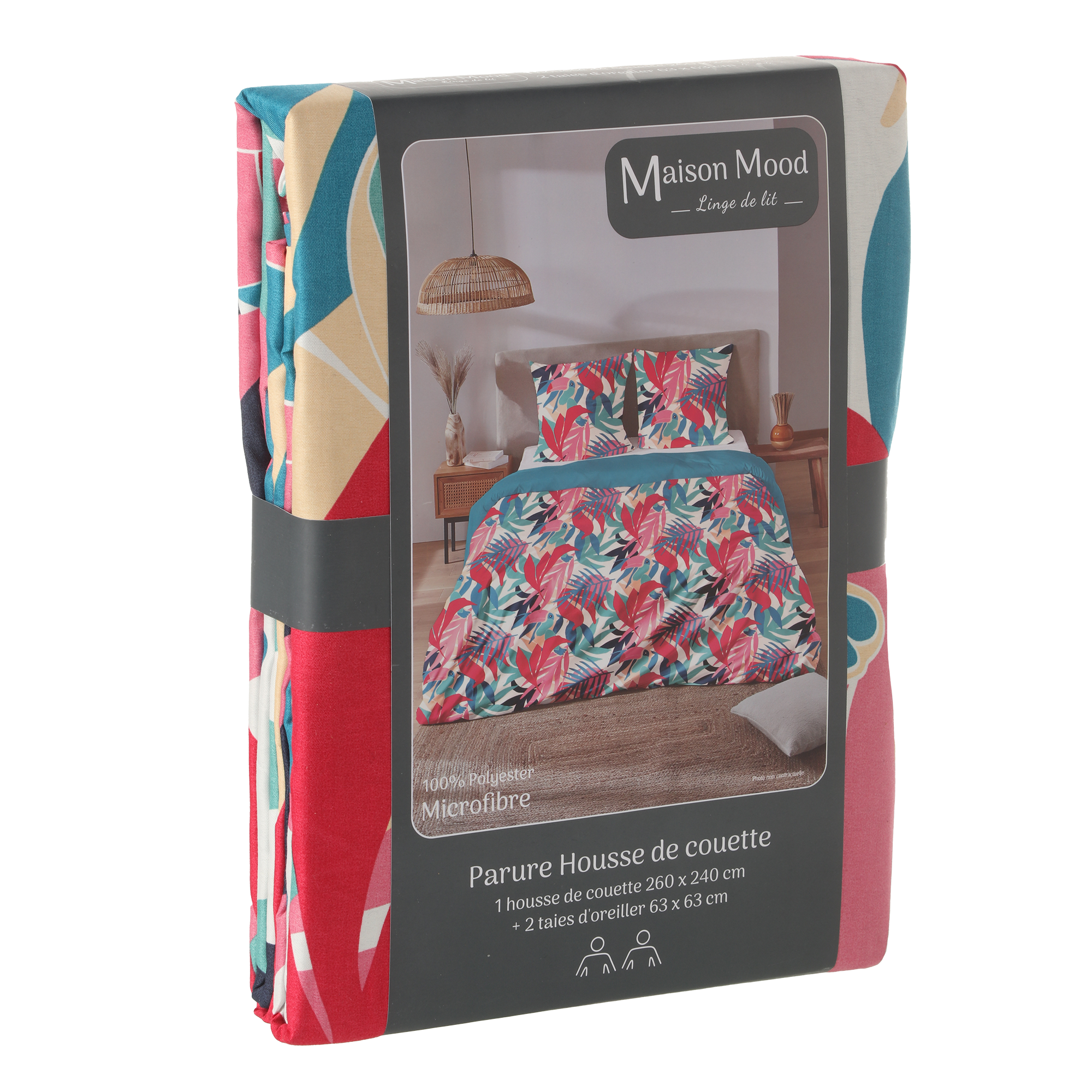 Parure Housse de couette 260x240 cm polyester microfibre  - Rose