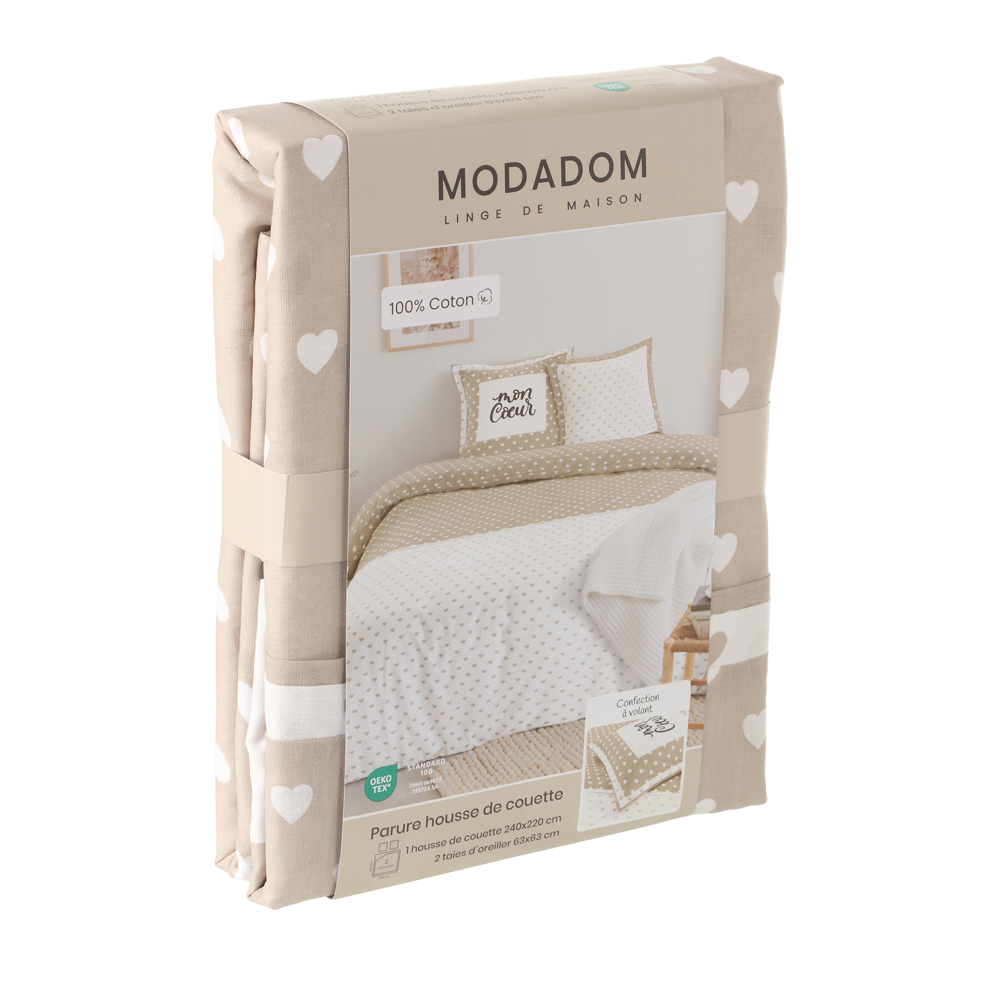 Parure housse de couette confection 240x220 cm + 2 taies d'oreillers 63x63 cm  - Blanc