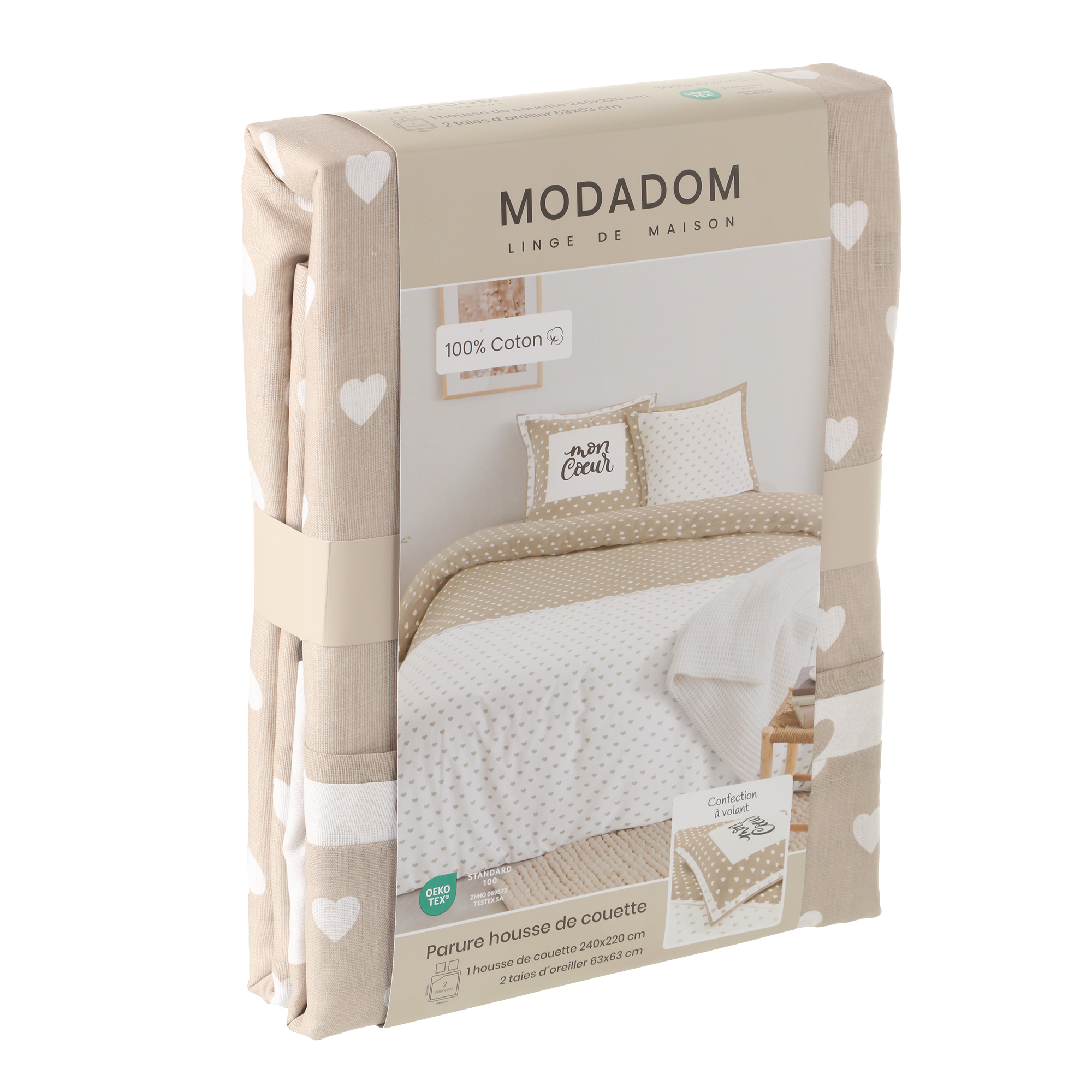 Parure housse de couette confection 260x240 cm + 2 Taies d'oreillers 63x63cm  - Blanc