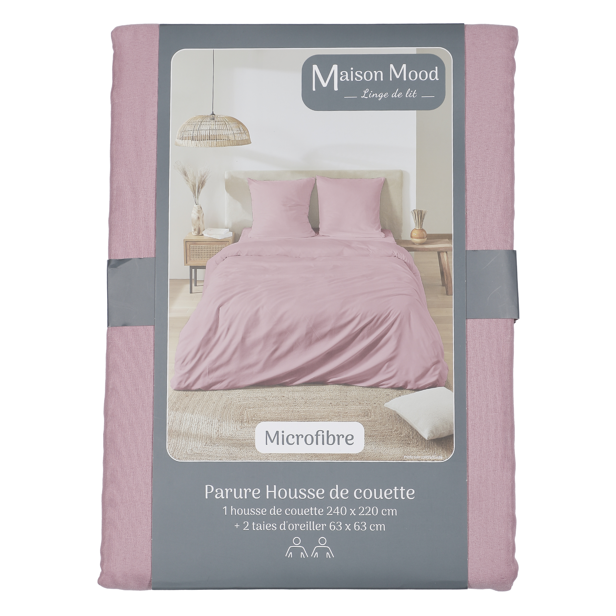 Parure housse de couette unie microfibre 240x220 cm + 2 taies d'oreillers 63x63 cm  - Or
