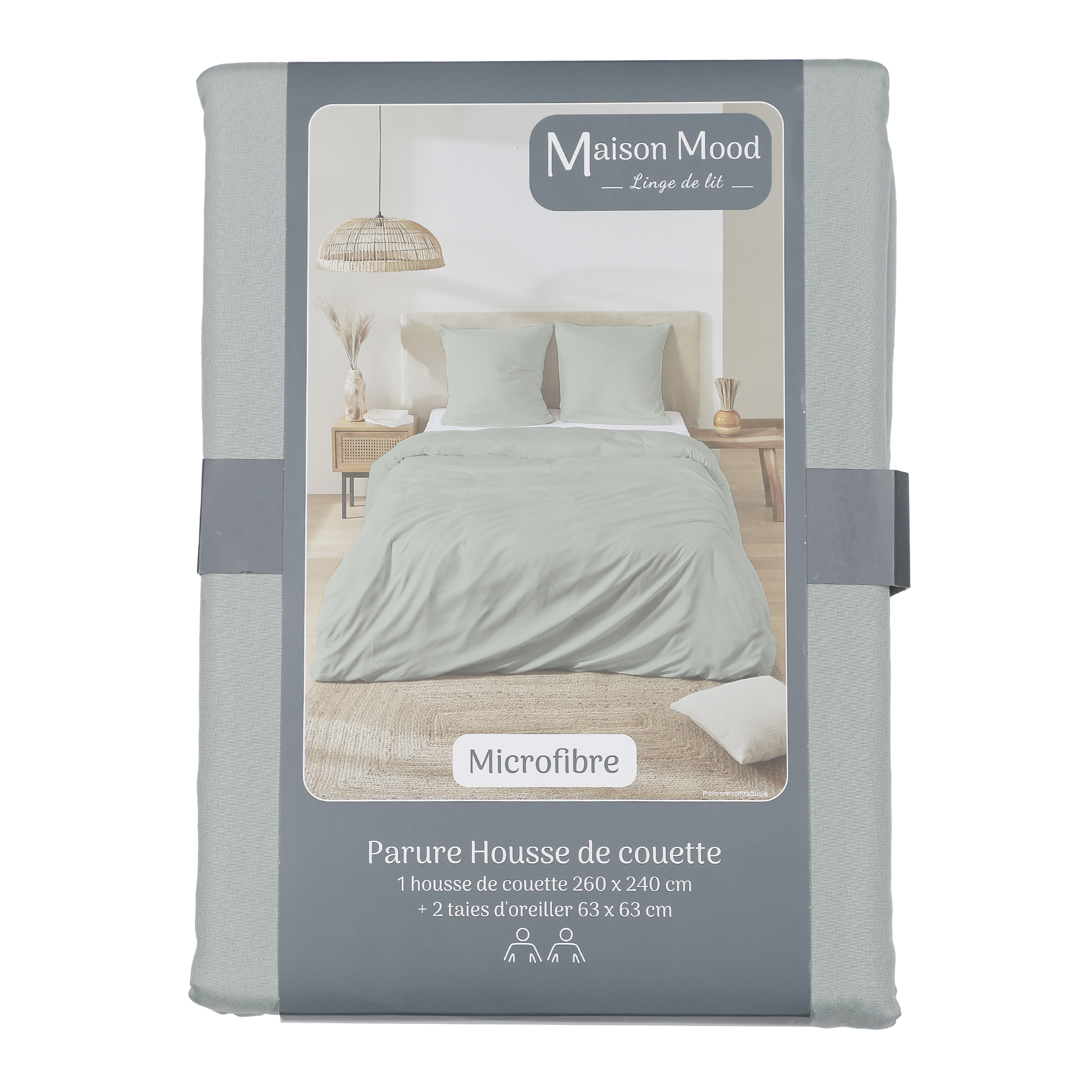 Parure housse de couette unie microfibre 260x240 cm + 2 taies d'oreillers 63x63 cm  - Violet