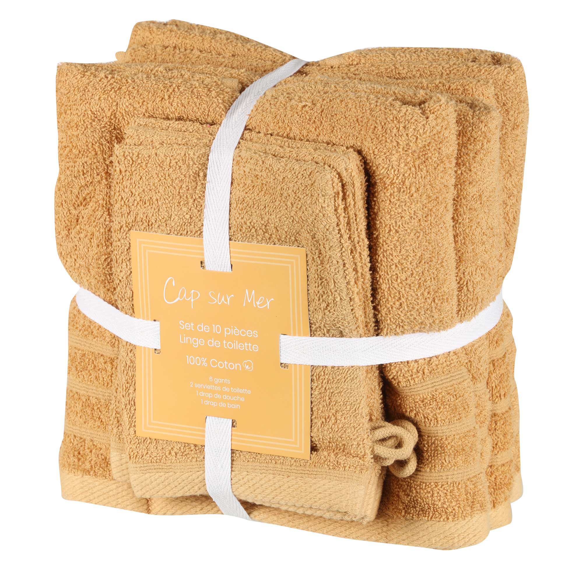 Lot de 10 pièces de bain ocre/vert - Jaune