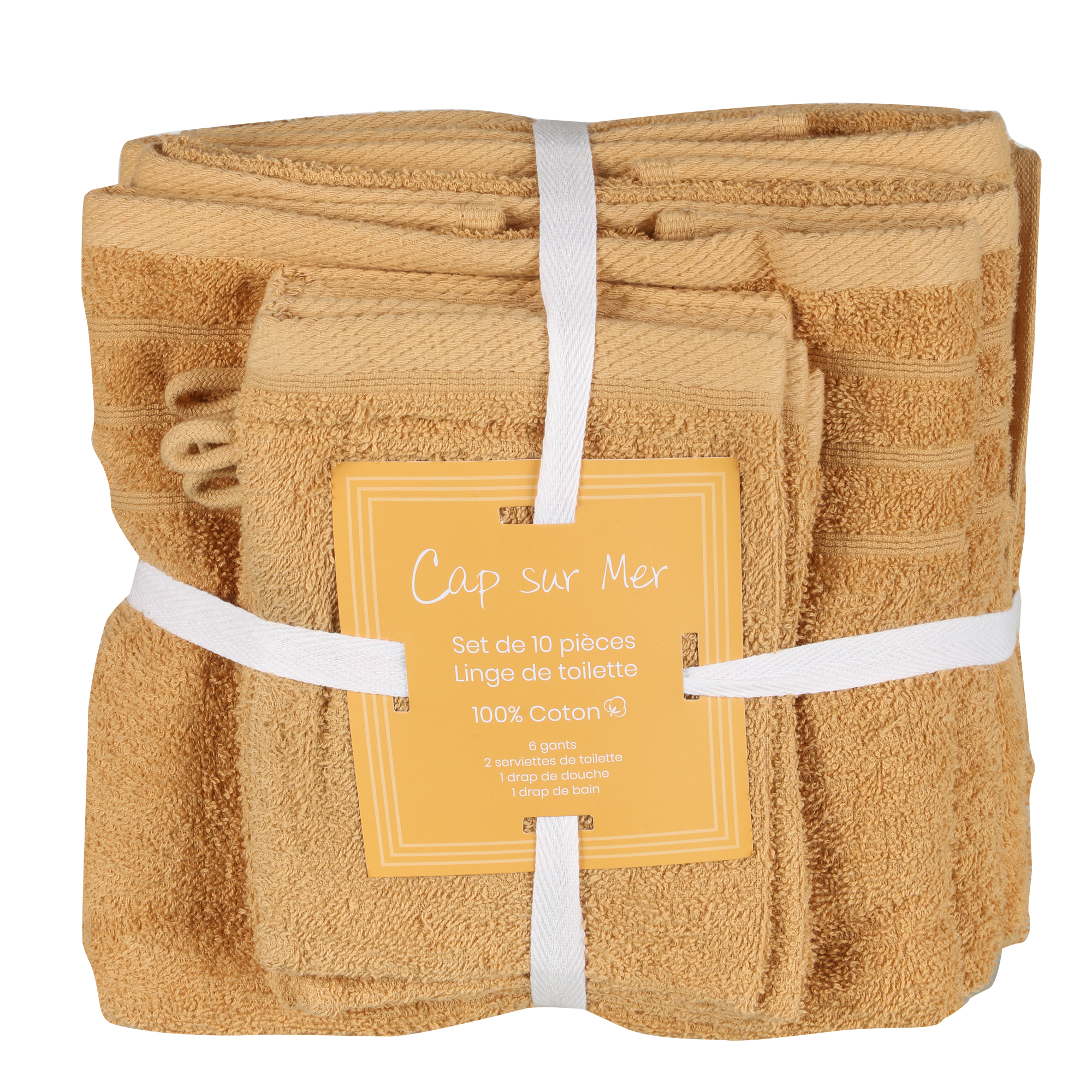 Lot de 10 pièces de bain ocre/vert - Jaune