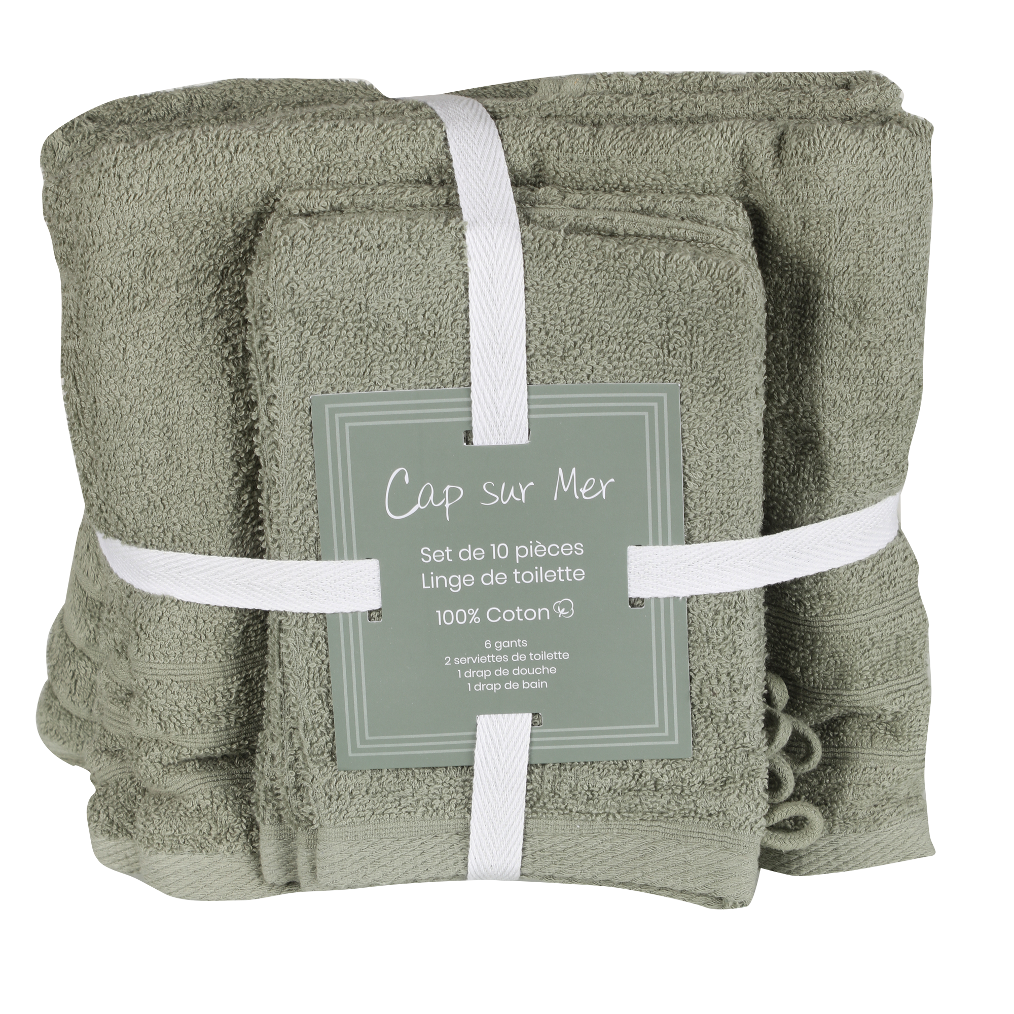 Lot de 10 pièces de bain ocre/vert - Vert
