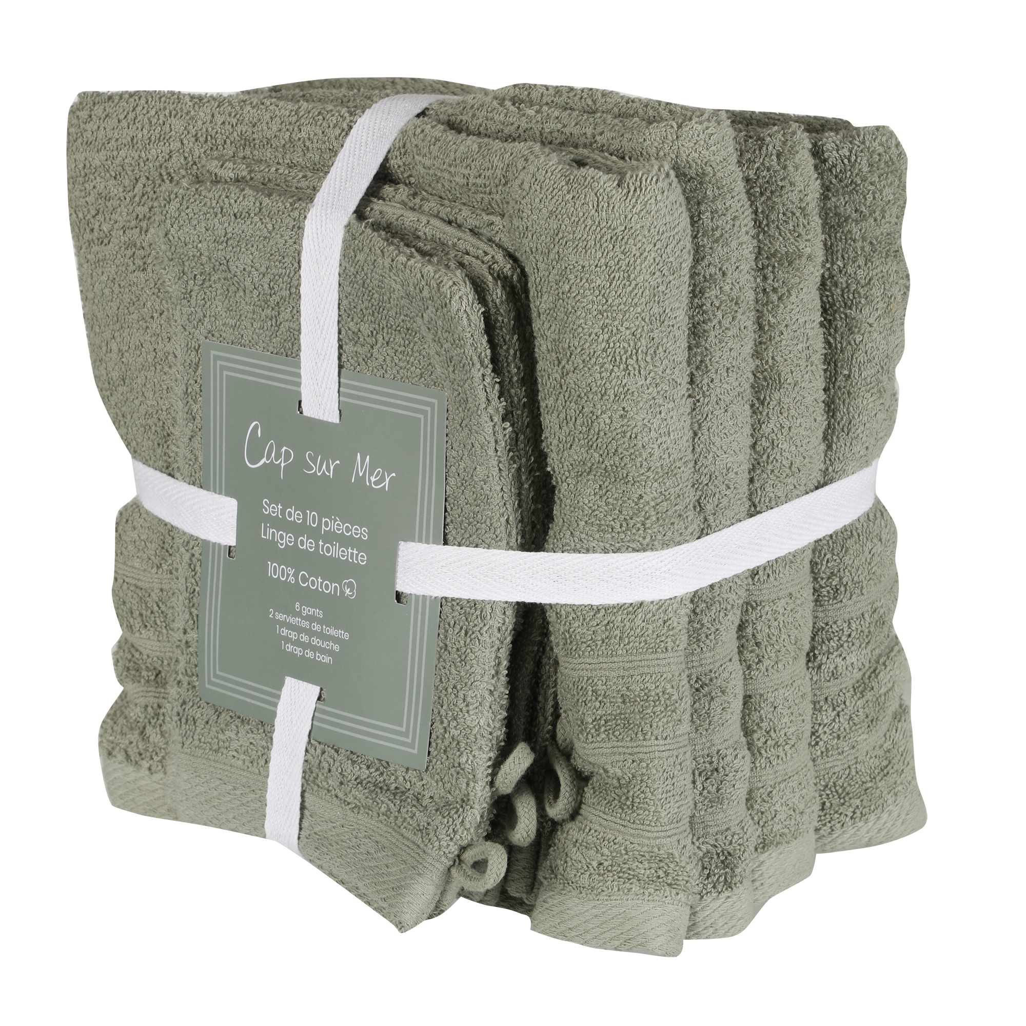 Lot de 10 pièces de bain ocre/vert - Vert