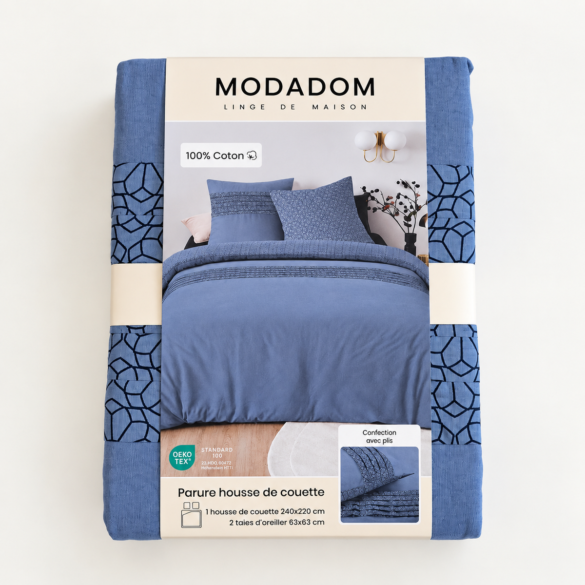 Parure de lit 100 % coton 47 fils Modadom – 260 × 240 cm