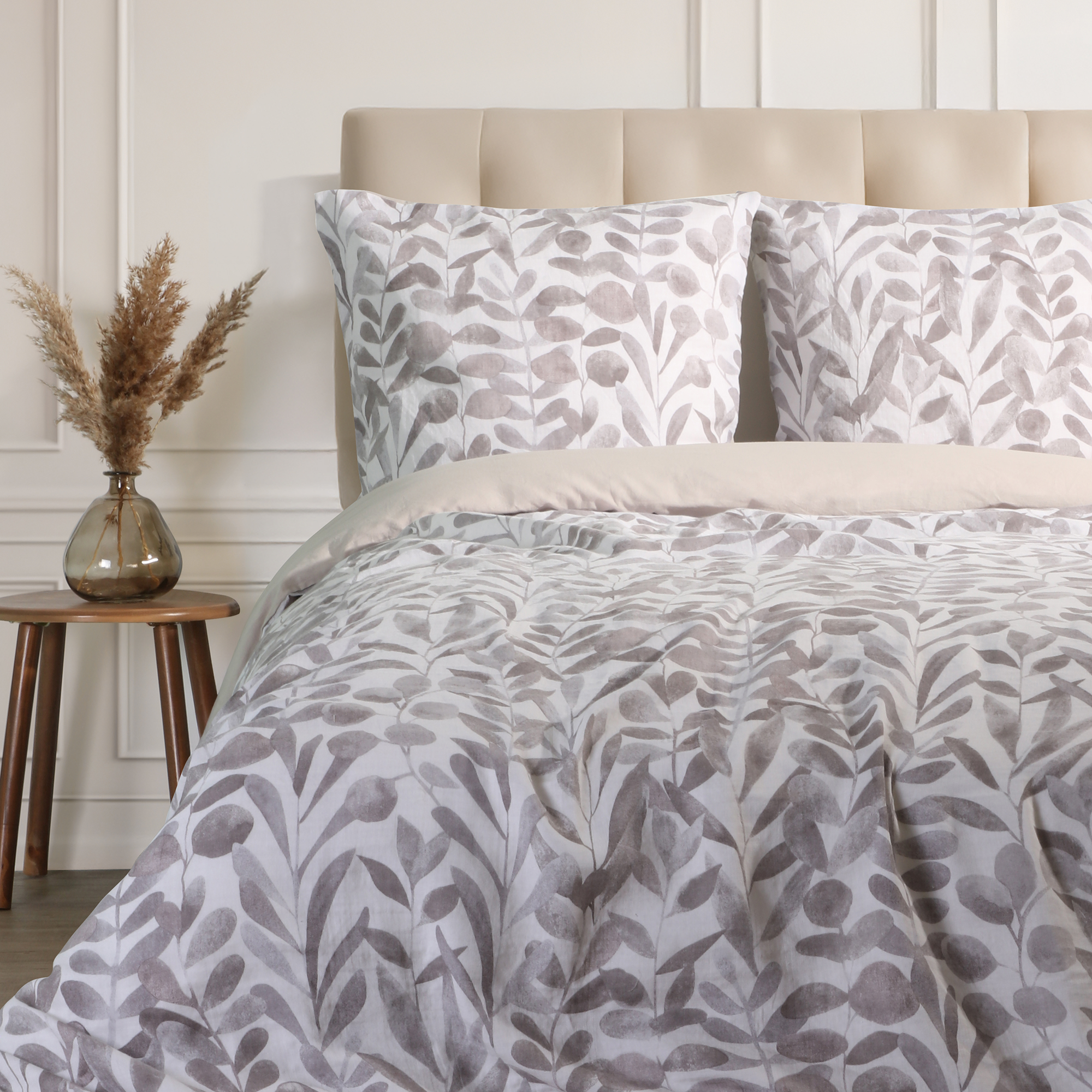 Parure housse de couette 240x220 cm + 2 taies d'oreillers 63x63 cm Gaze de coton  - Marron