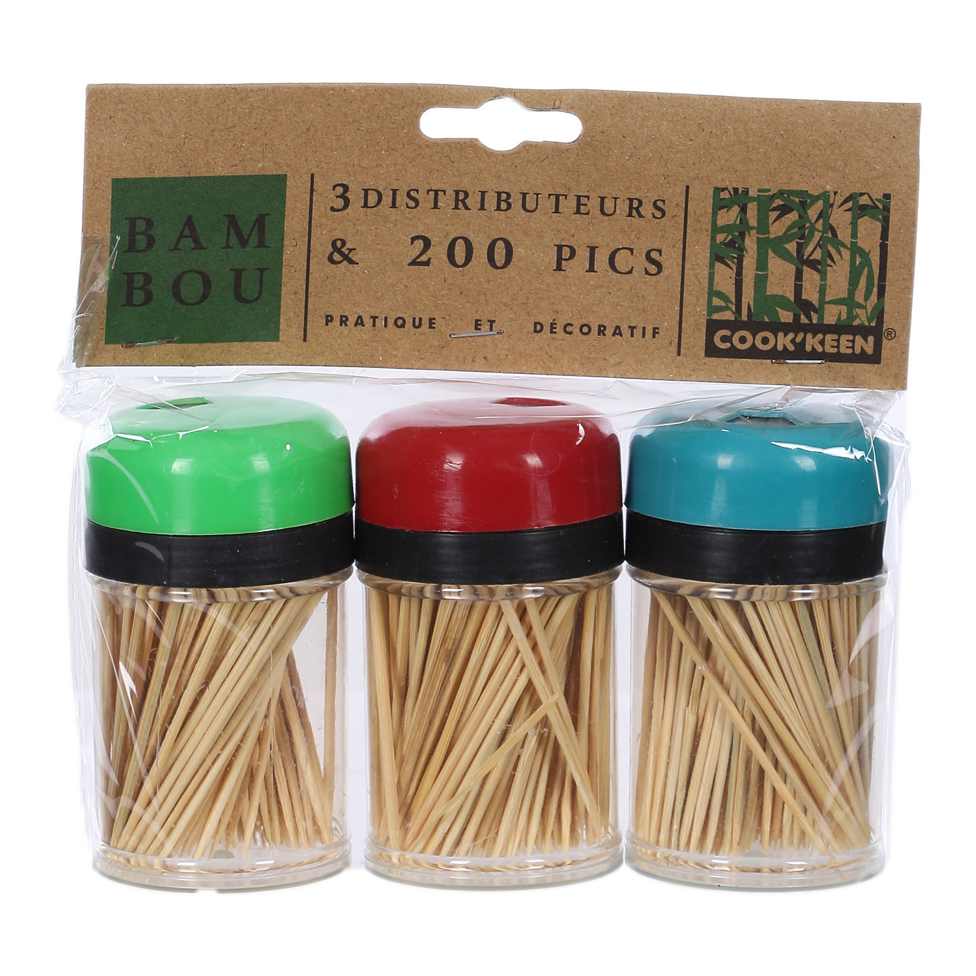 3 distributeurs 200 cure-dents en bambou