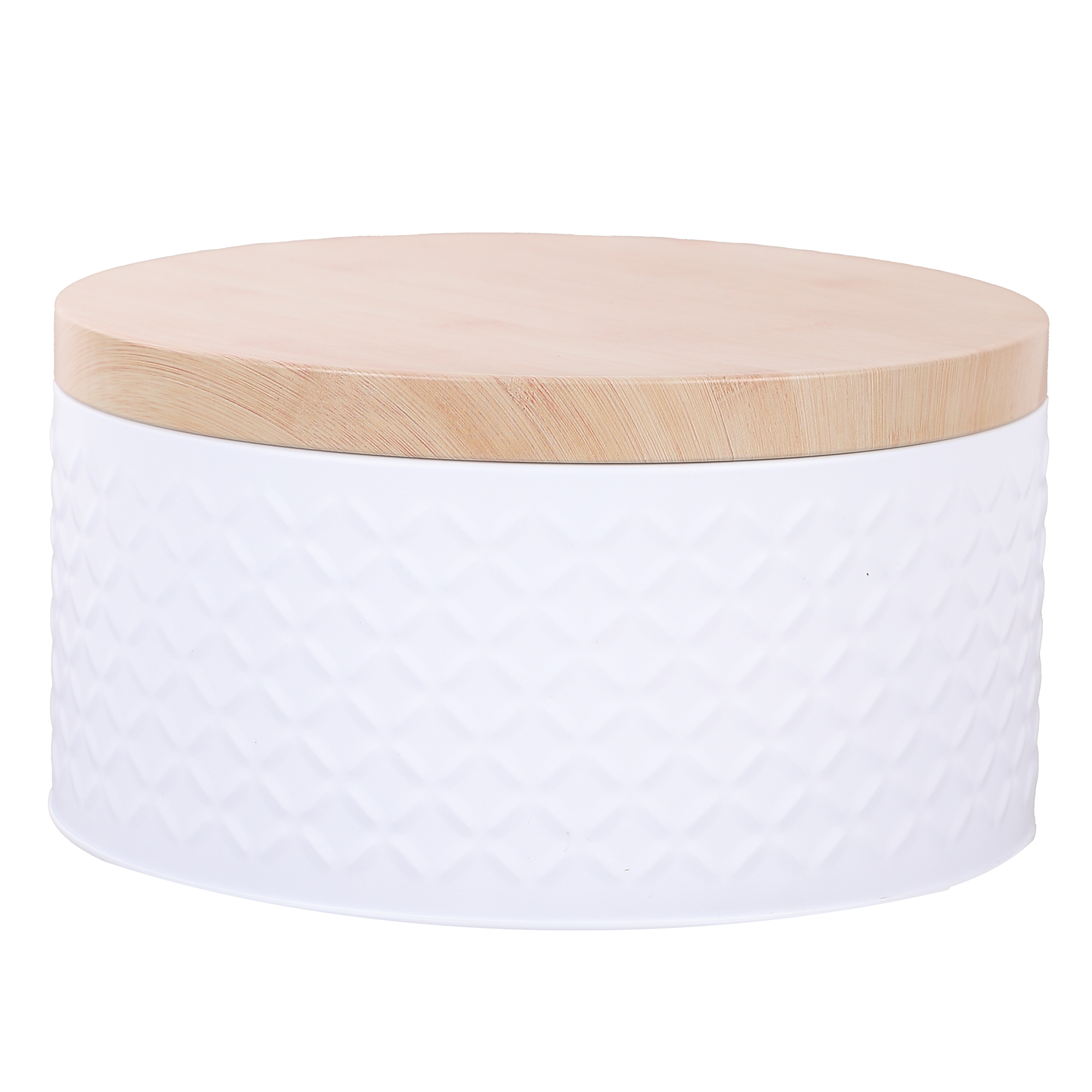 Boite ronde en métal + couvercle en bambou 10.5cm