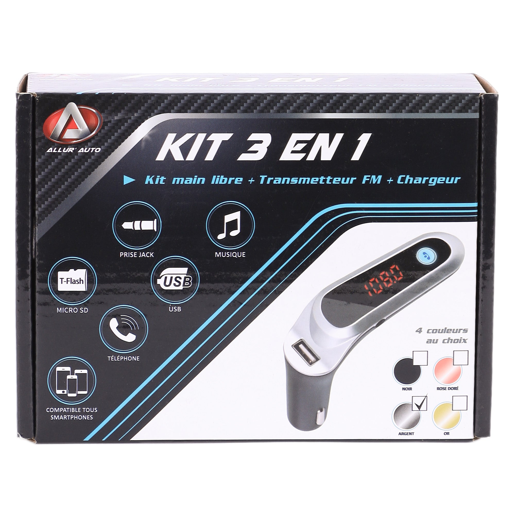 3 en 1 kit main libre + transmetteur FM + chargeur