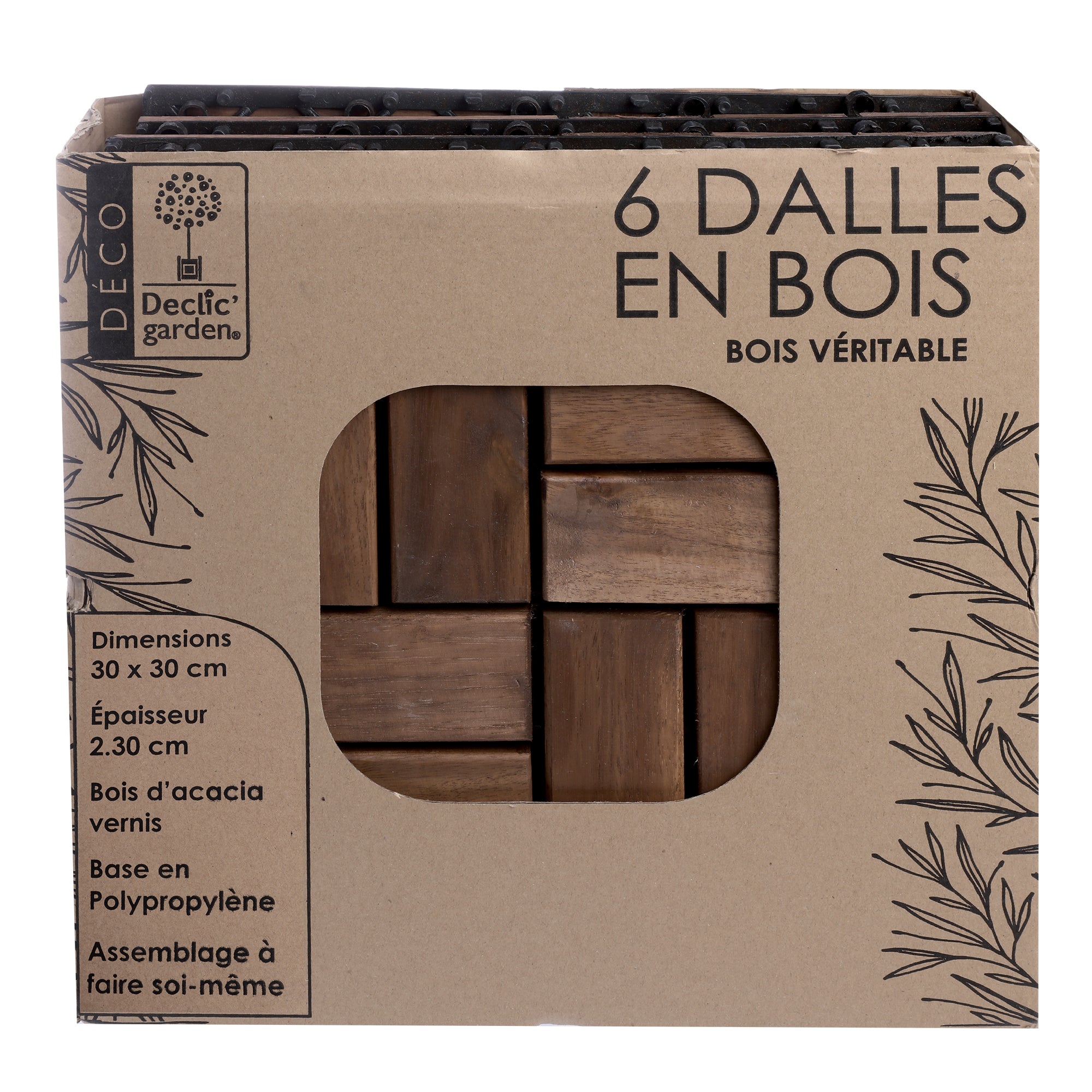6 dalles acacia foncée 30x30 cm