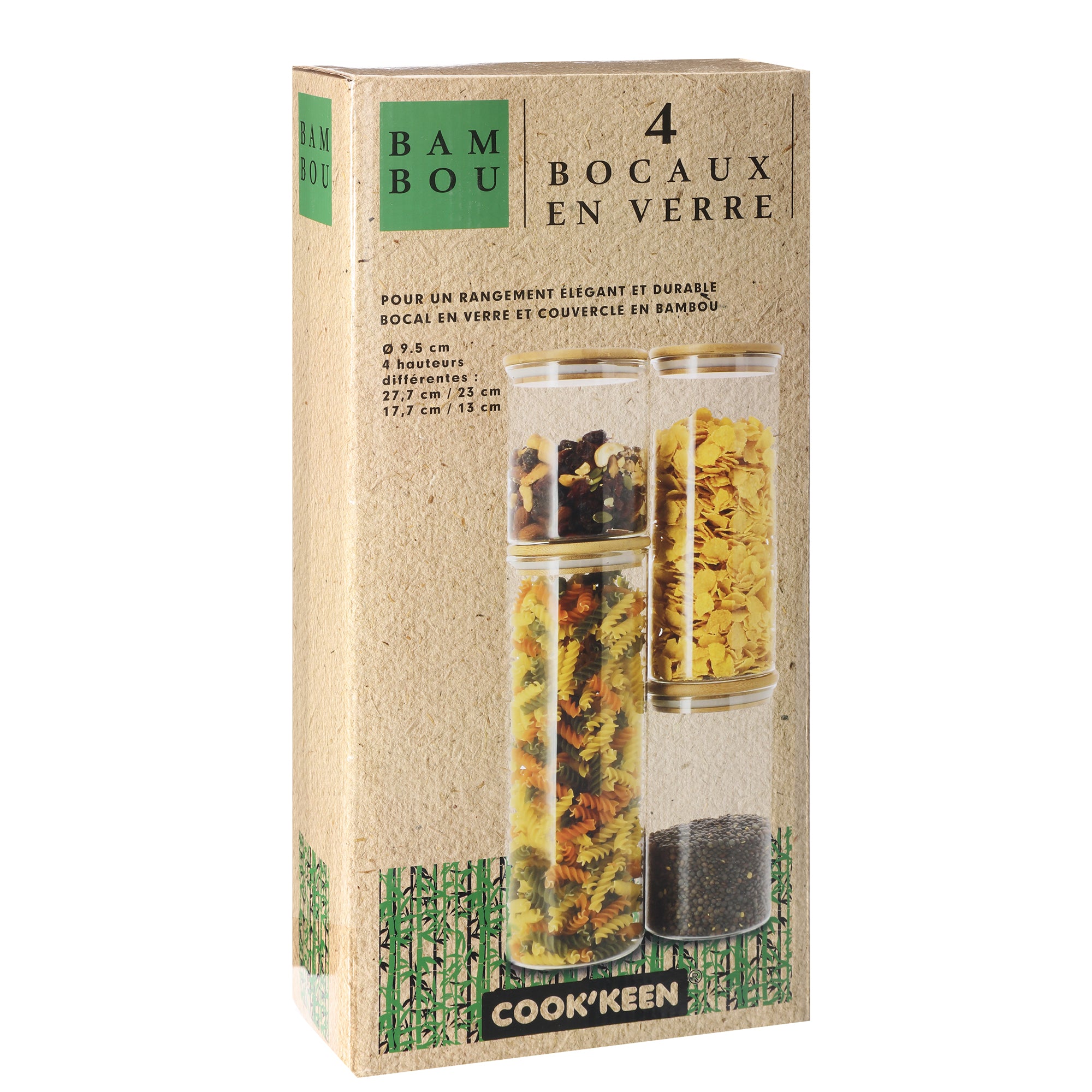 4 bocaux en verre avec couvercles