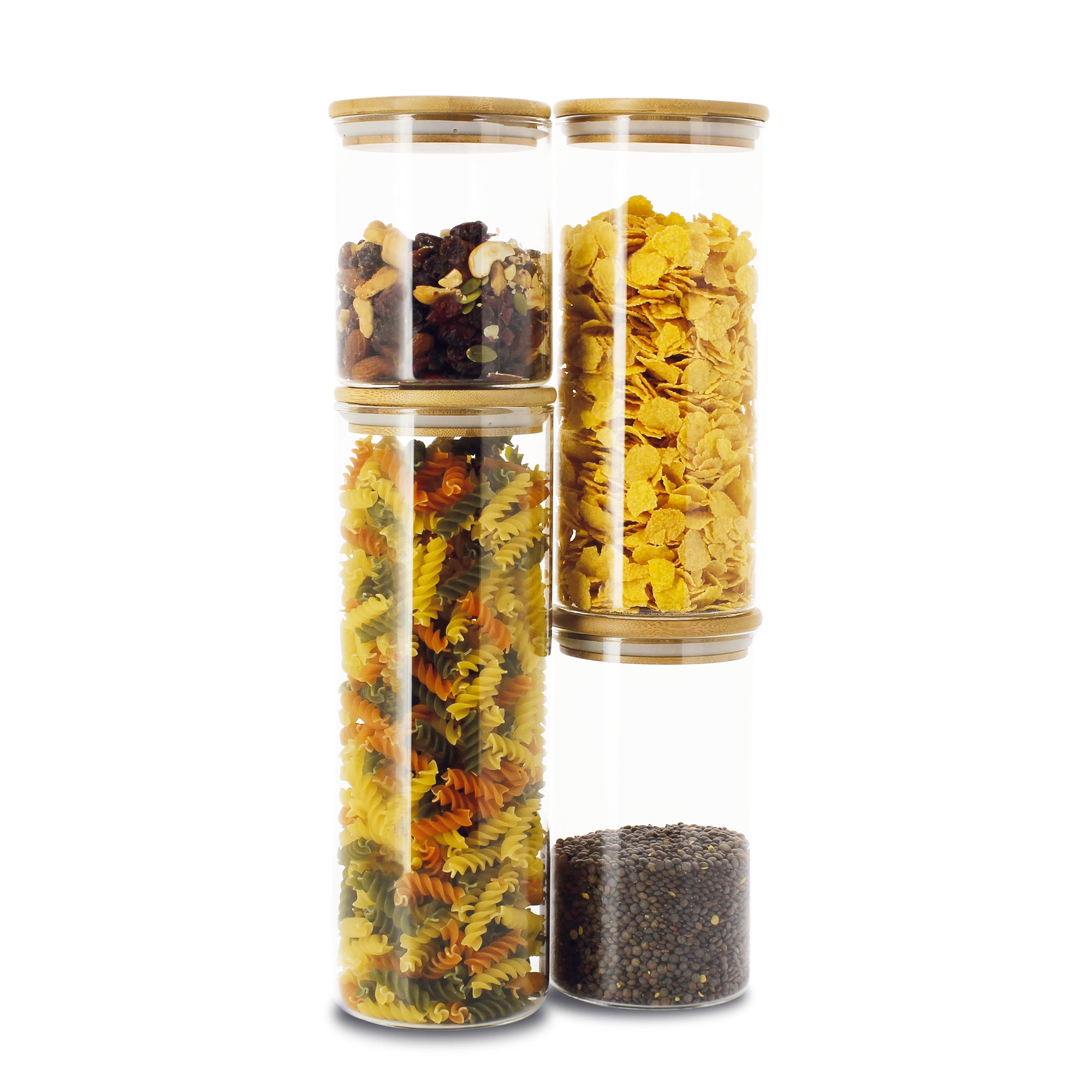 4 bocaux en verre avec couvercles