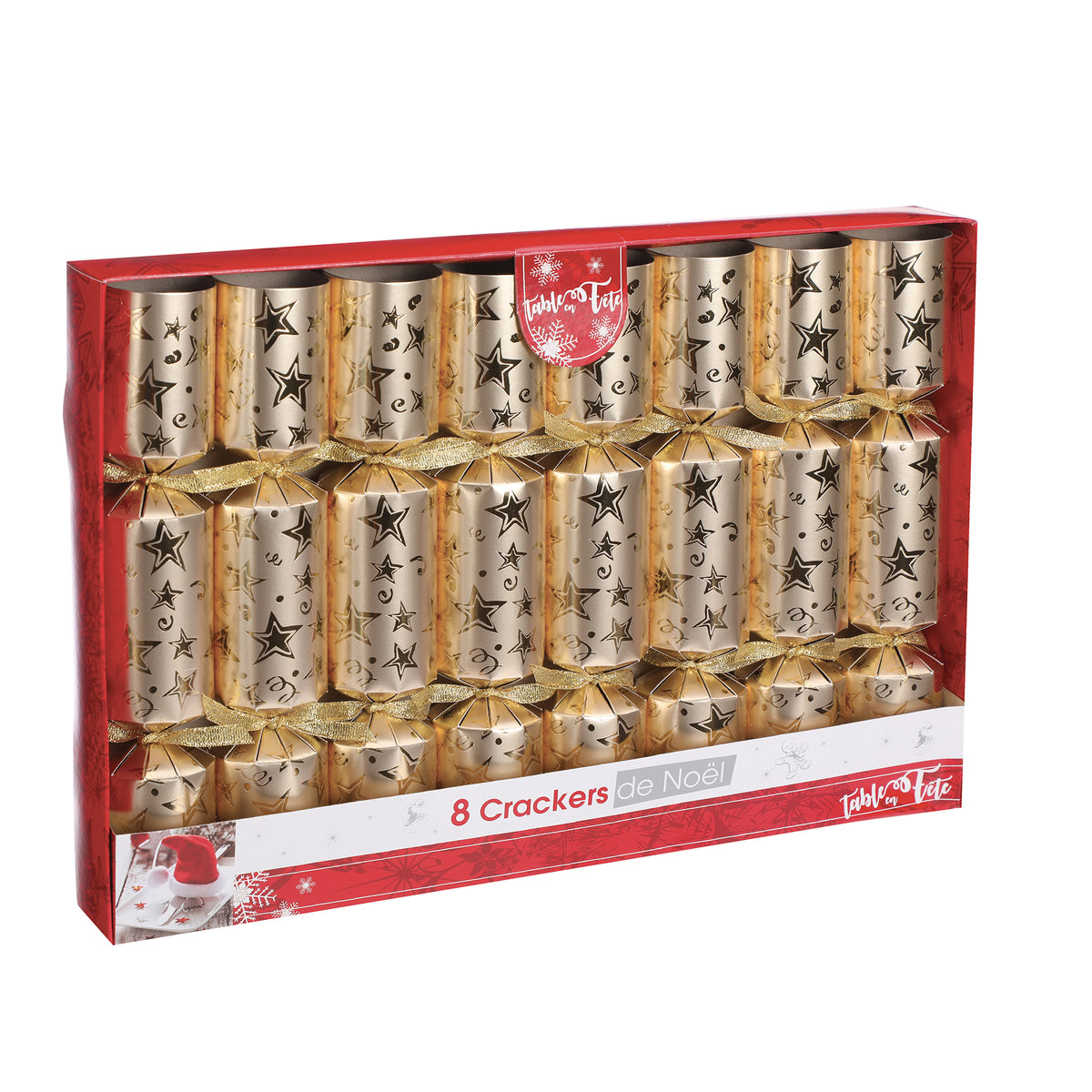 Lot de 8 crackers de Noël 4,5x35,3x24,4 cm - Or