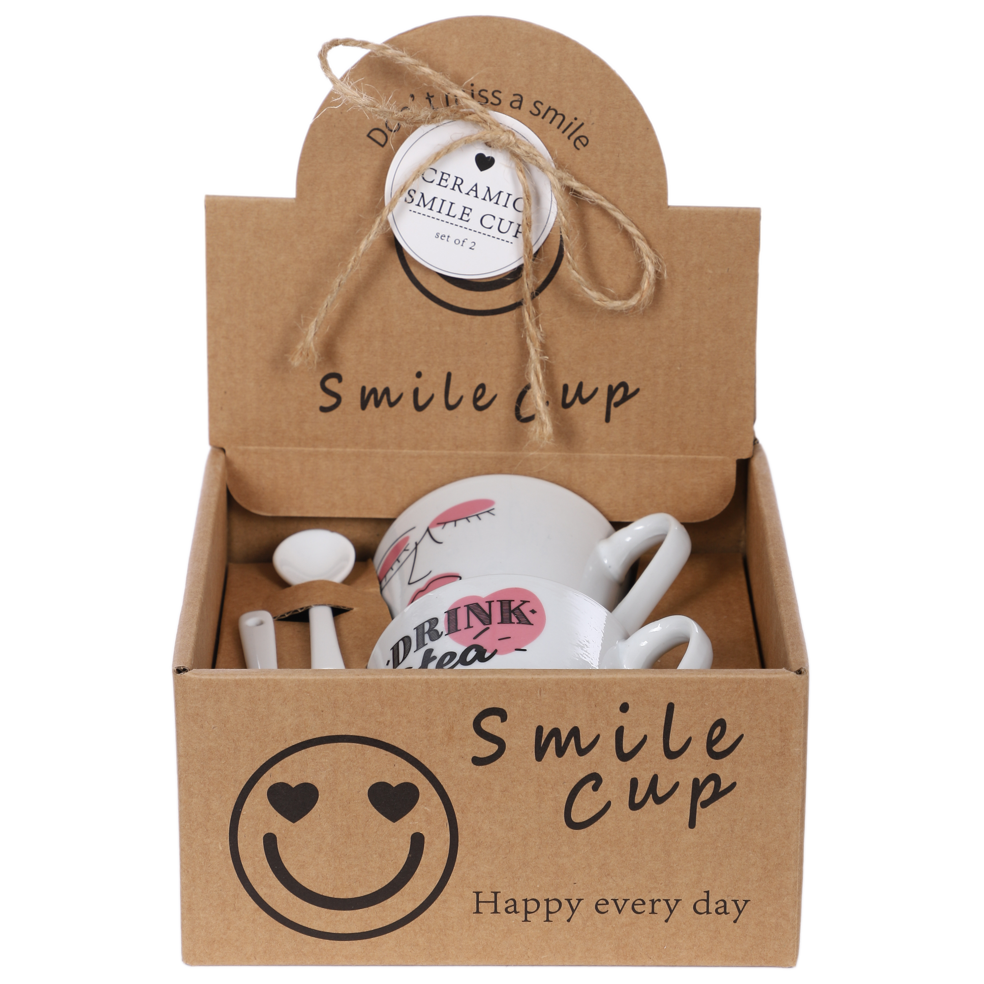 2 MUGS 8X10.5CM+ 2 CUILLERES 2.3X9.5CM EN CERAMIQUE