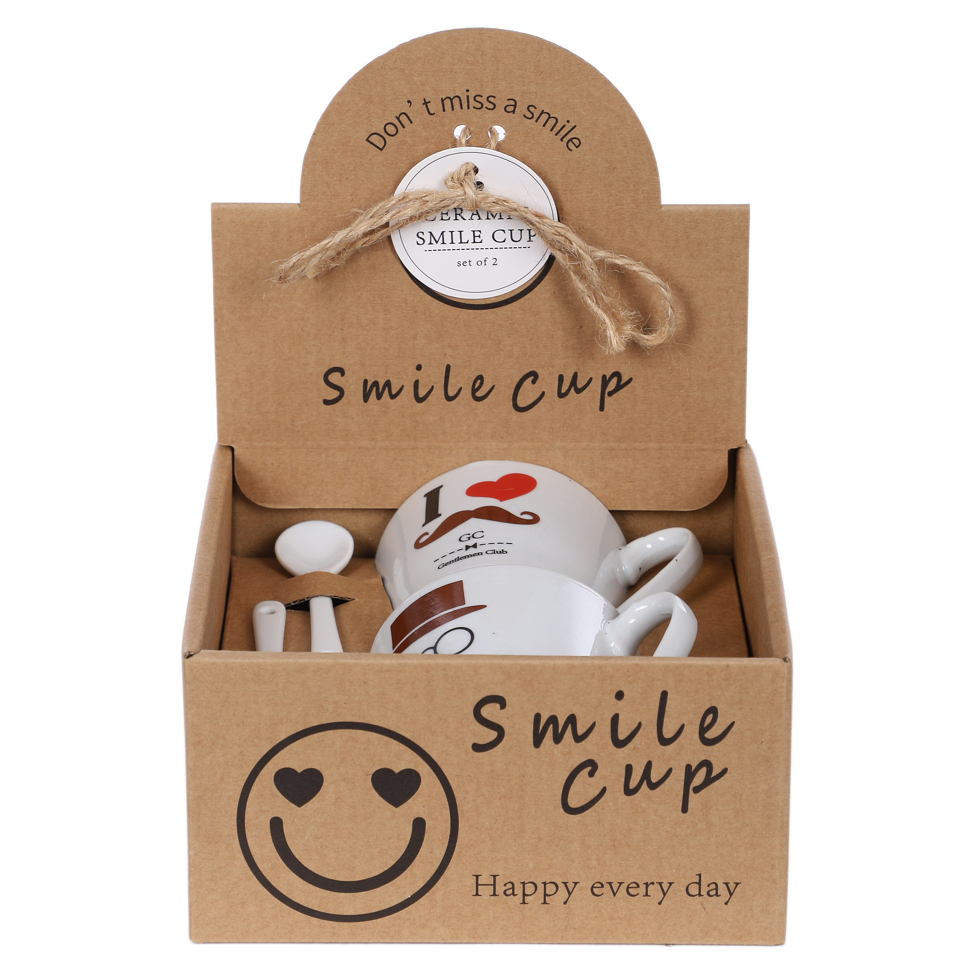 2 MUGS 8X10.5CM+ 2 CUILLERES 2.3X9.5CM EN CERAMIQUE