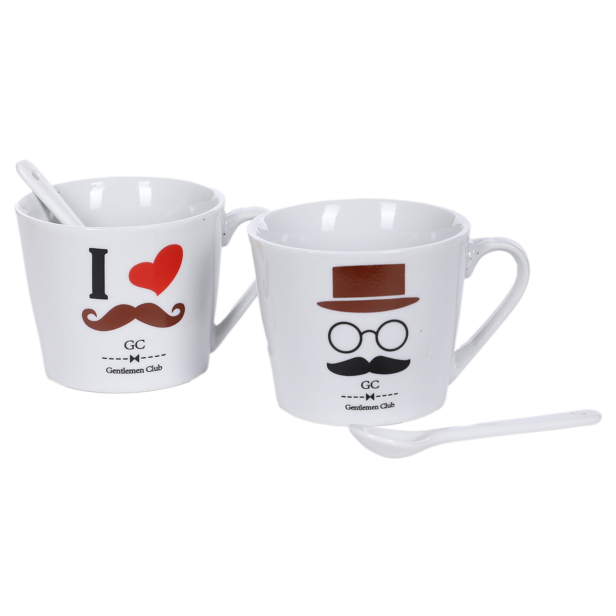 2 MUGS 8X10.5CM+ 2 CUILLERES 2.3X9.5CM EN CERAMIQUE