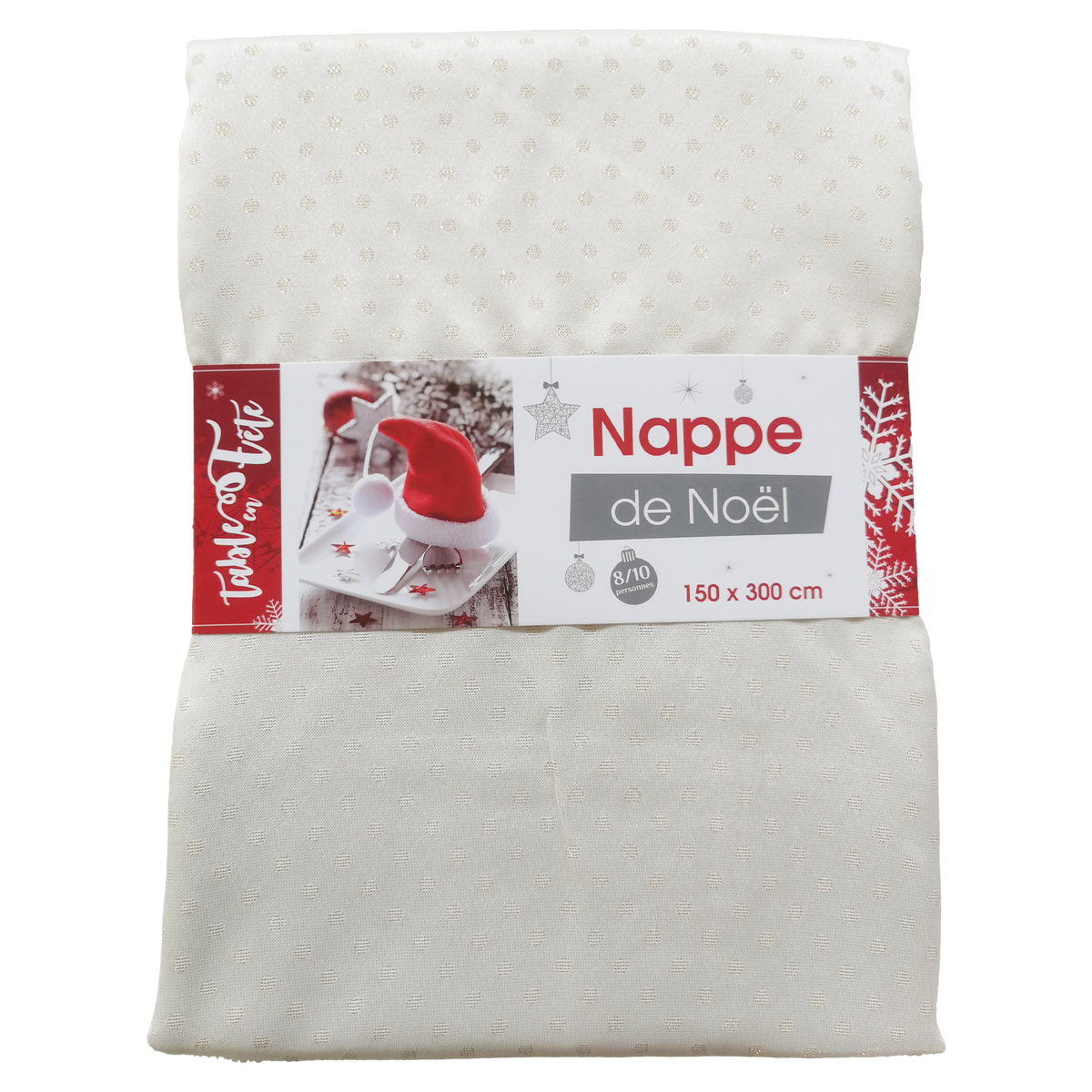 Nappe damassée polyester lurex Pois  - Rouge