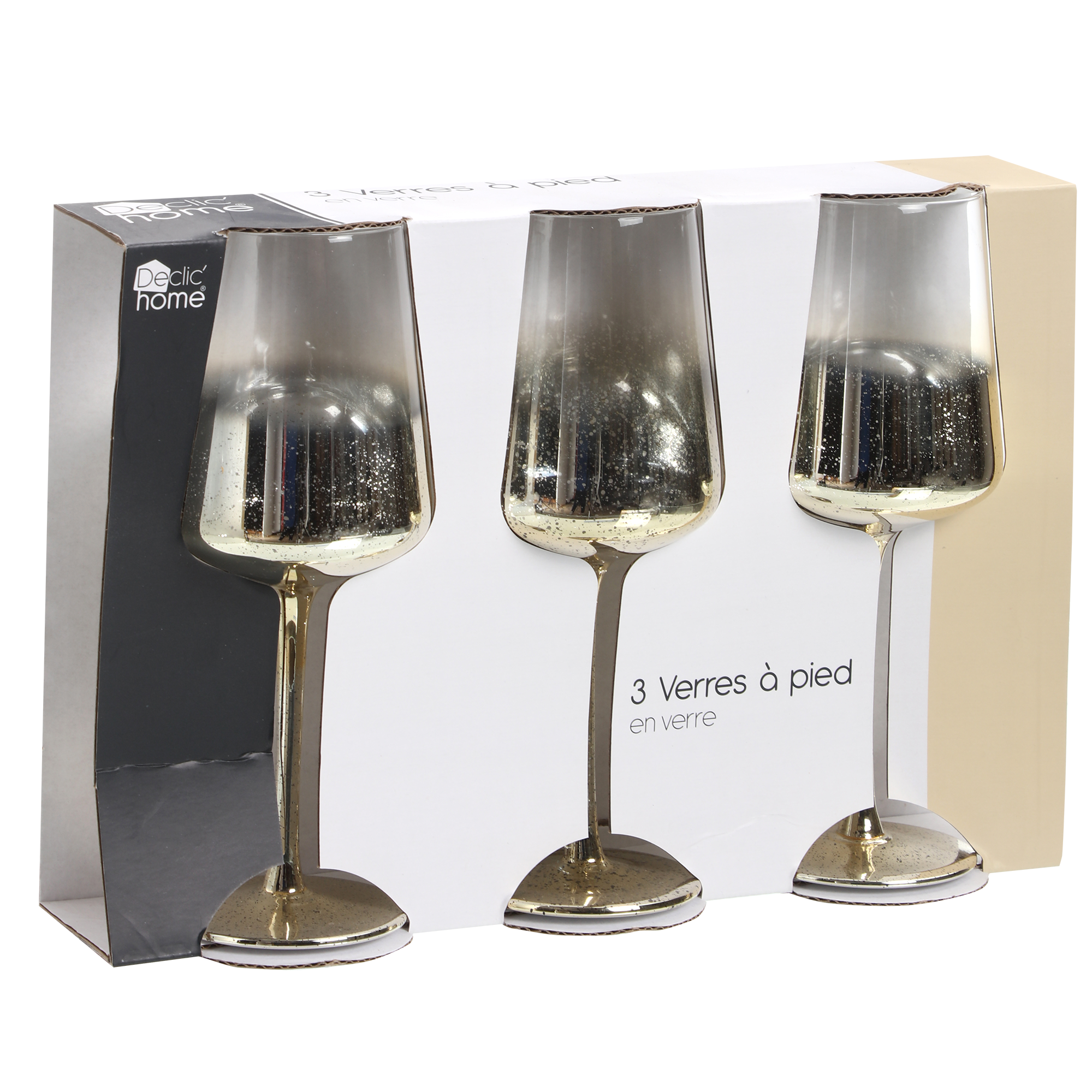 3 verres à pied or