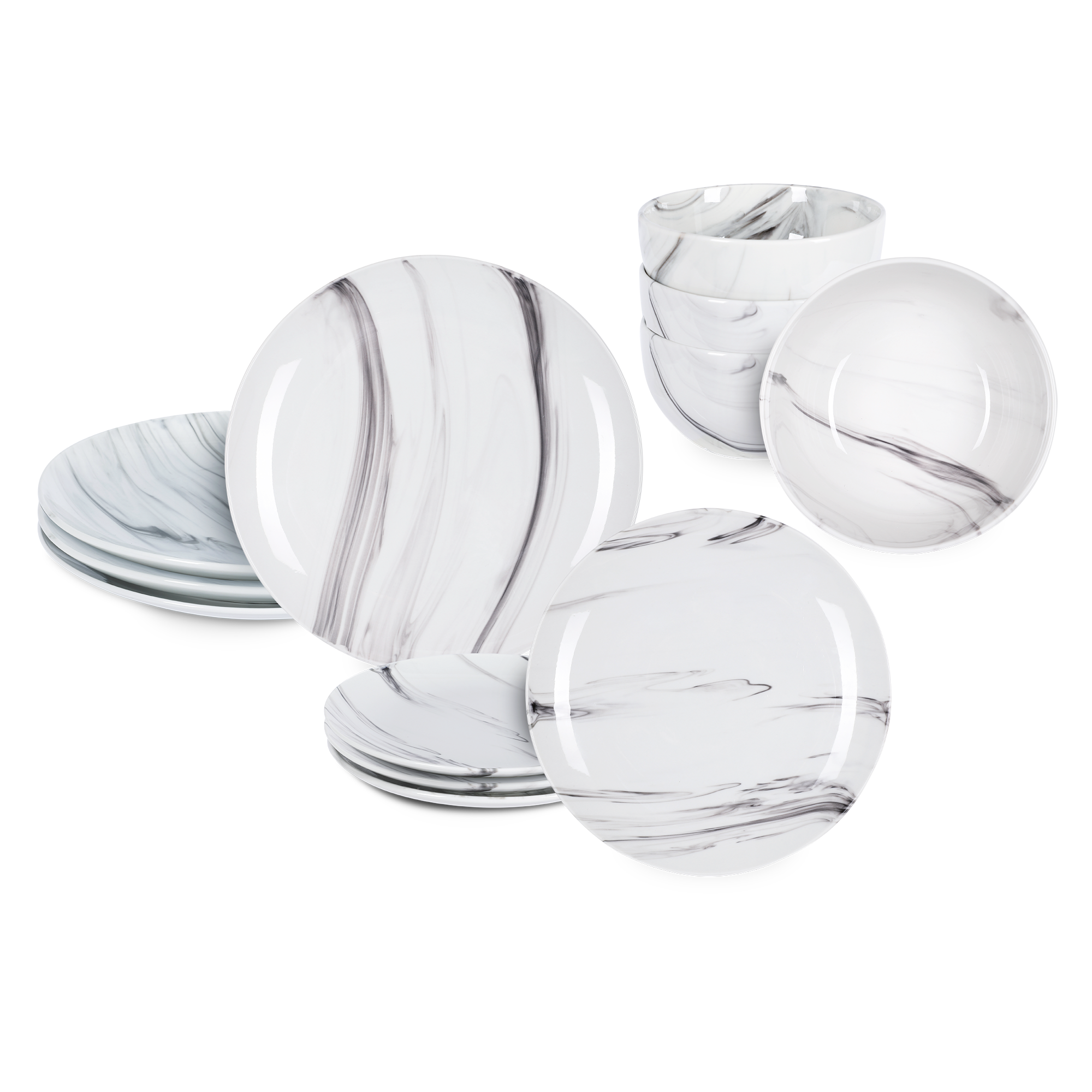 Service d'assiettes et bols céramique effet marbre 12pcs