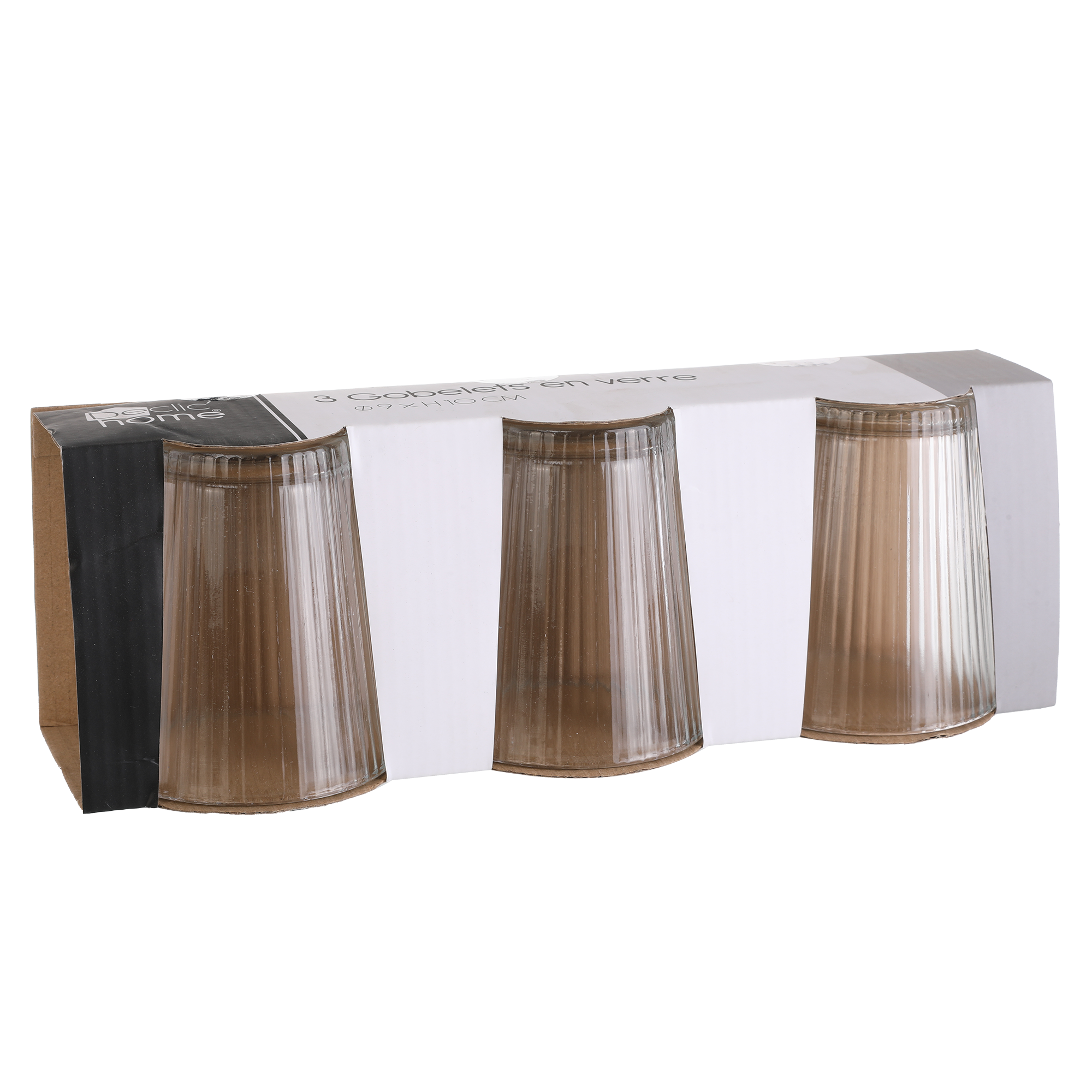 3 gobelets striés transparents 330 ml