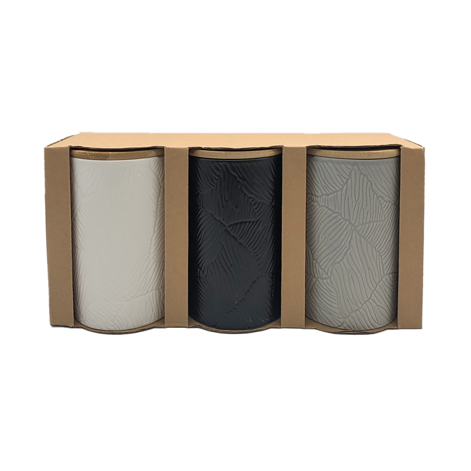3 pots en céramique et couvercle bambou