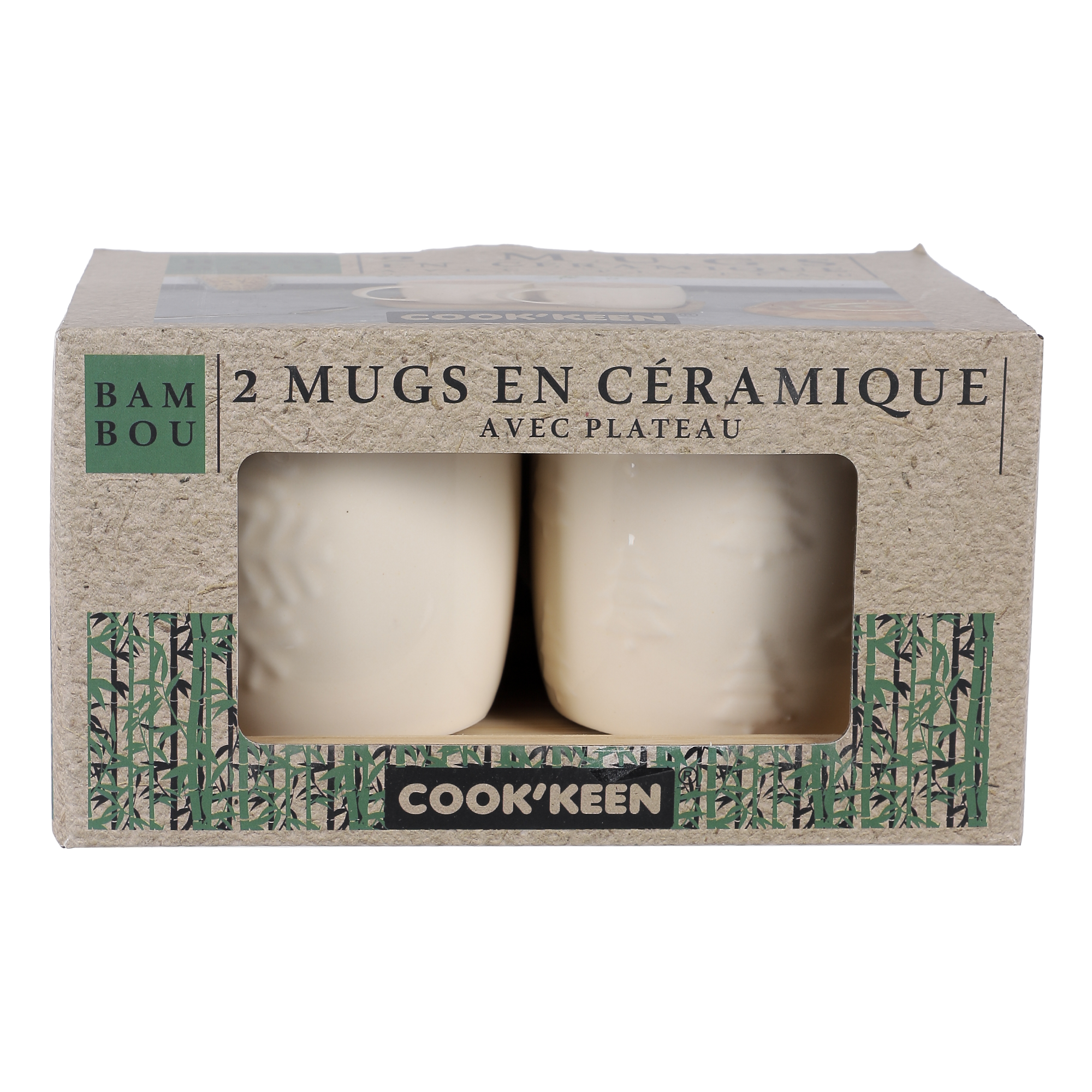 Coffret 2 mugs + plateau en bambou
