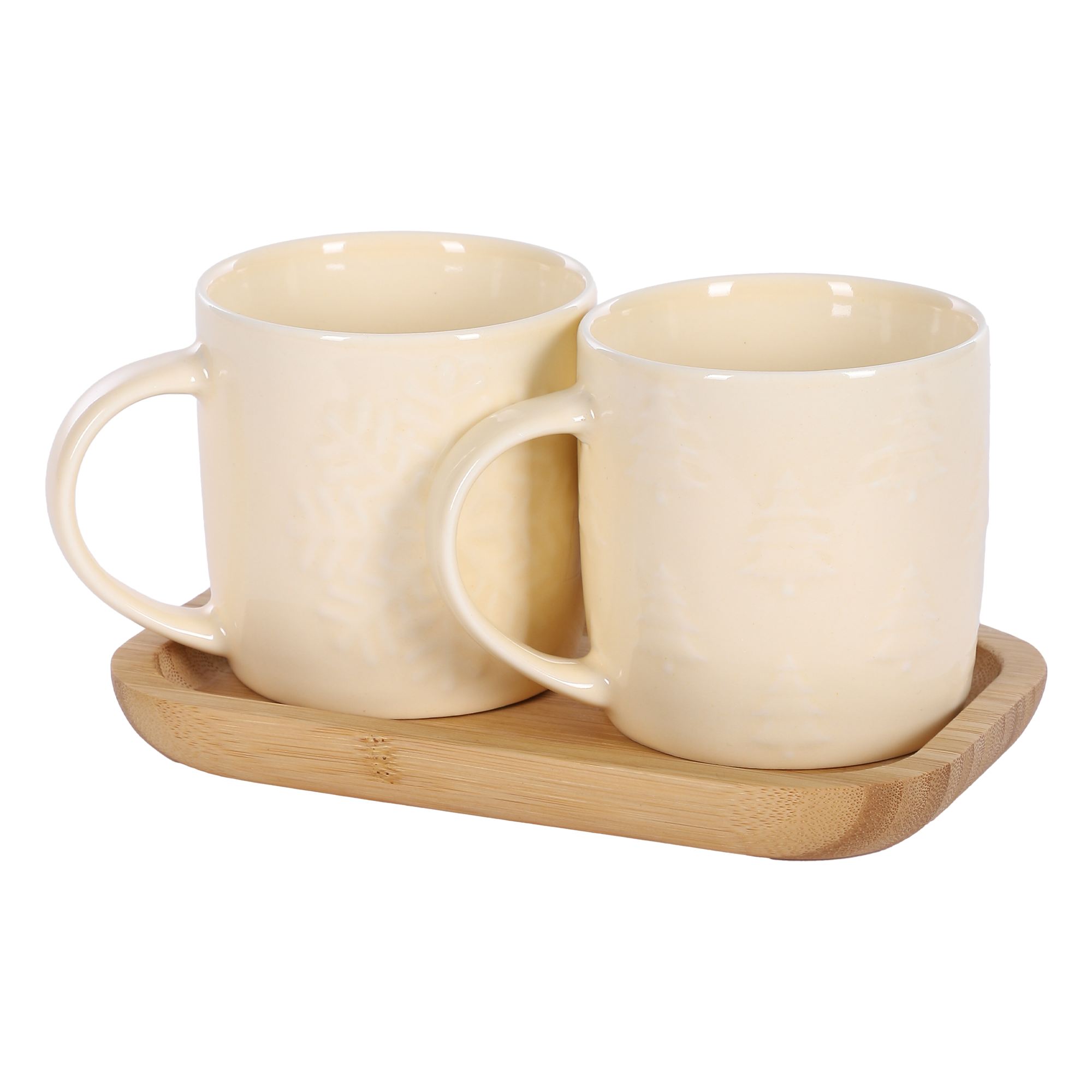 Coffret 2 mugs + plateau en bambou