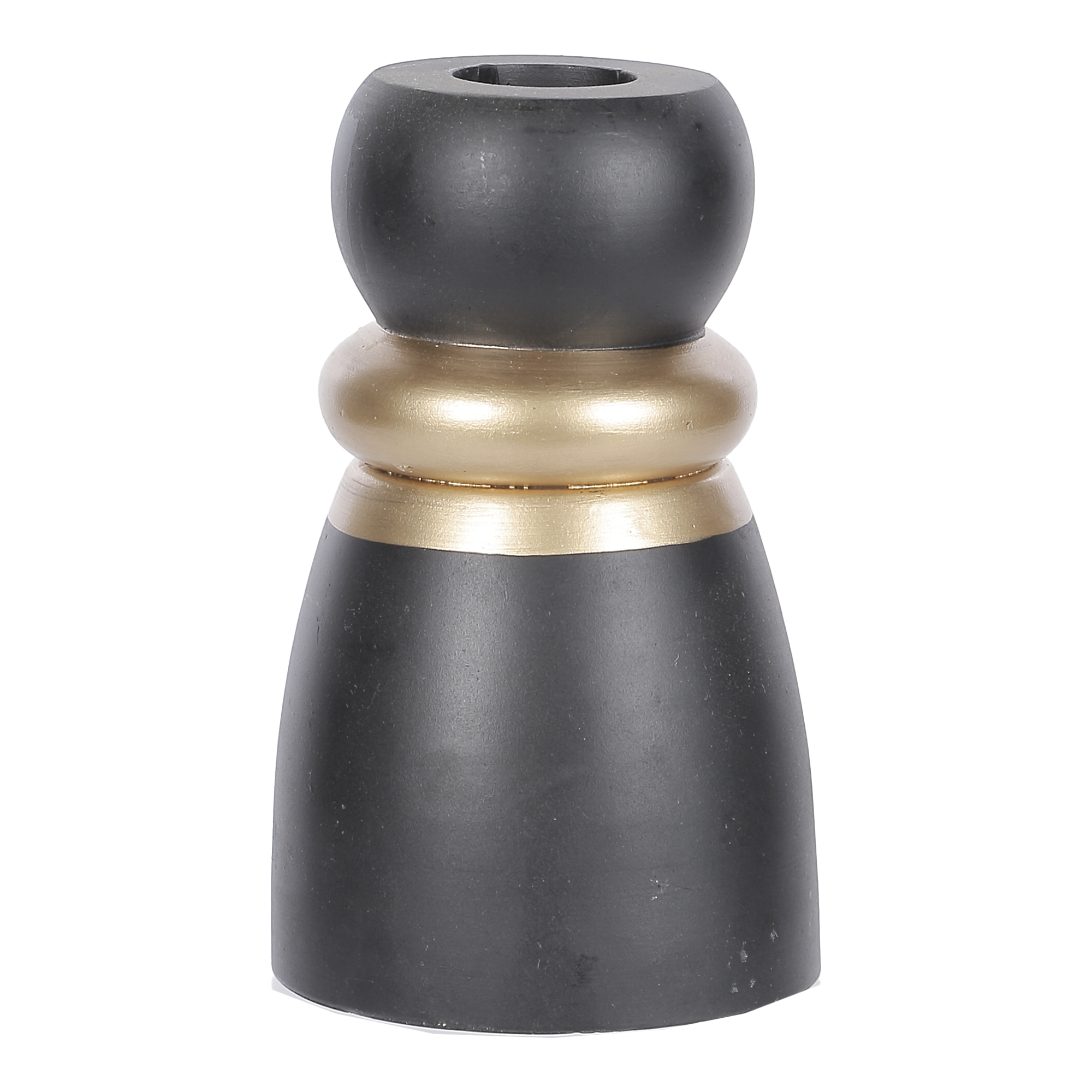 Bougeoir avec bague dorée  - Noir